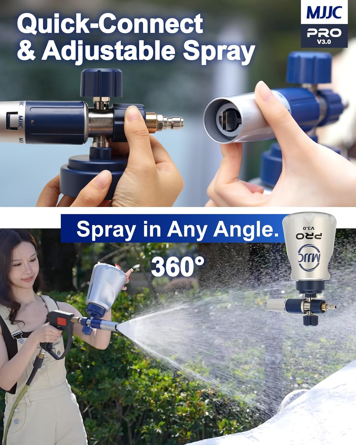 MJJC PRO V3.0 Ultimate Foam Cannon for Pressure Washers – Professional Car Wash Accessory Kit with Thick Foam, Stainless Steel, 44 fl oz Bottle (Pro V3.0 (1/4" Quick Connector) + SOAP Sample) - Image 4