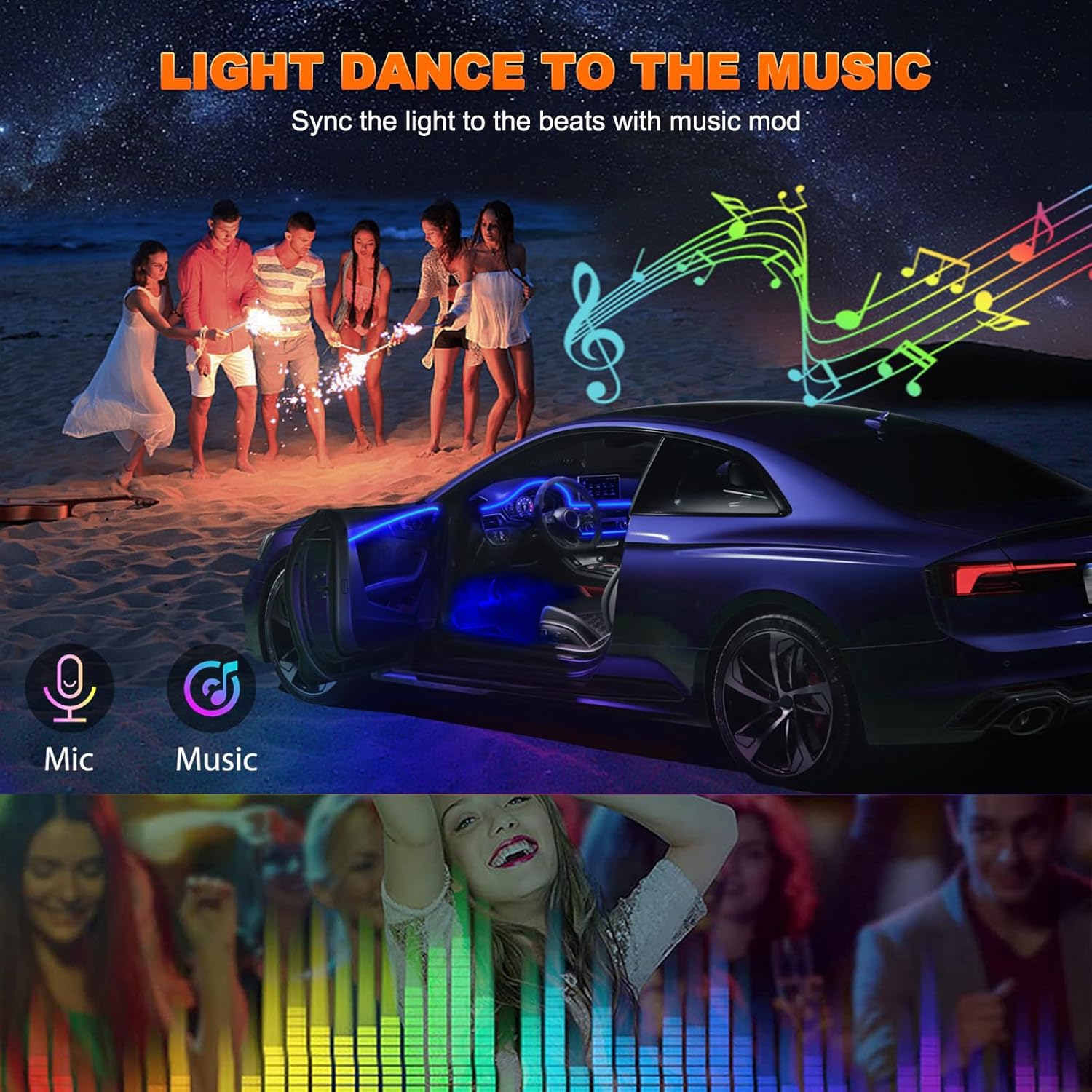 Jushope Interior Car LED Strip Lights with Wireless APP and Remote Control, RGB 5 in 1 Ambient Lighting Kits with 236 inches Fiber Optic, 16 Million Colors Car Neon Lights, Sync to Music - Image 4