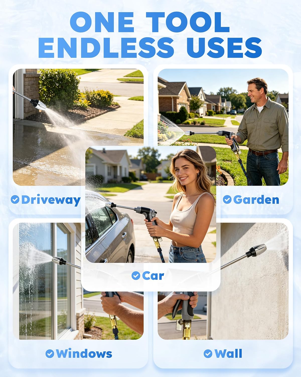 Pressure Washer, Garden Hose Nozzle Fits 1/2"–3/4" Garden Hose Fit, Leak-Proof, Handheld High Pressure Gun for Cars & Patios, for Three Spray Modes (with Foam Pitcher) - Image 7