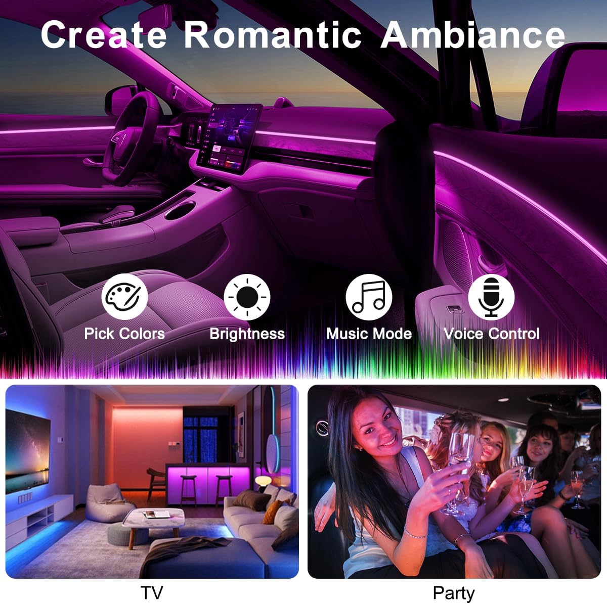 Interior Car Lights with Wireless APP and Remote Control, 5 in 1 RGB Ambient Lighting Kit with 236 inches Fiber Optic, 16 Million Colors Car Neon Strip with Music Mode - Image 4