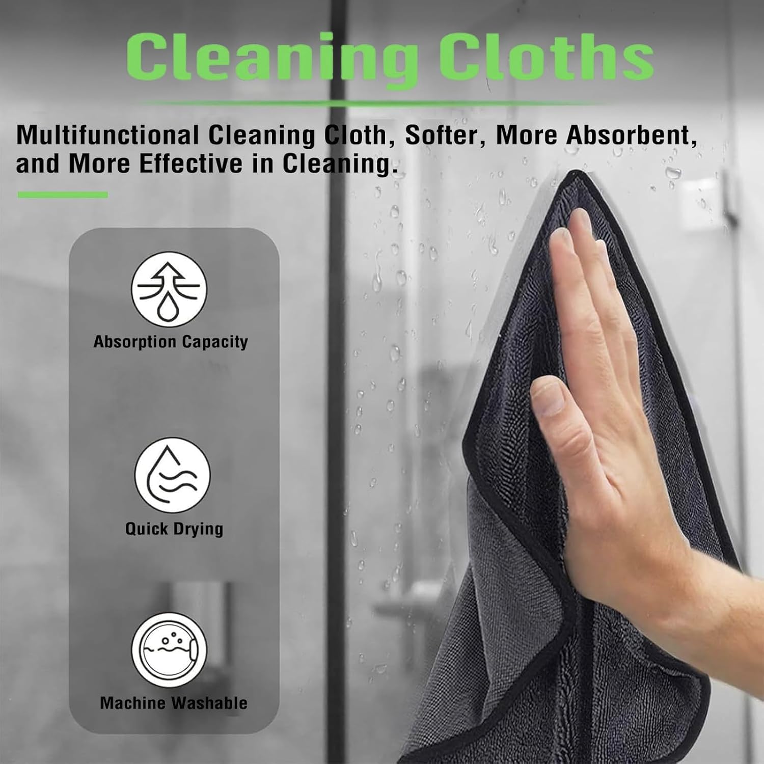 Deedlite Bath Wipes Shower Cleaning Cloths, Premium Car Drying Towel | Ultra Absorbent Twisted-Loop Design| Microfiber Towel for Car, Shower Cabin, Household - Image 2