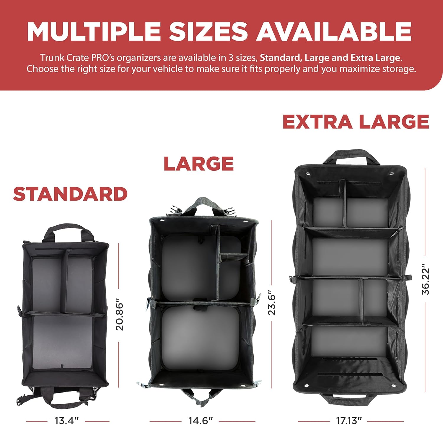 TRUNKCRATEPRO Trunk Organizer For Car, Suv, Truck | Premium Adjustable Multi Compartments Collapsible Car Trunk Organizer With Securing Straps & Non-Slip Bottom (Large Size, Black) - Image 6