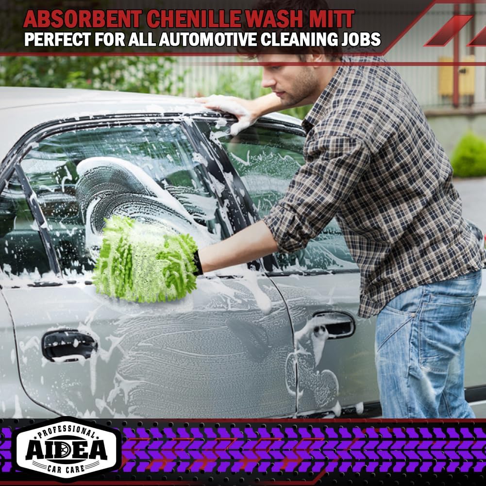 AIDEA Car Wash Mitt Microfiber, 1PK-Scratch-Free& Lint-Free, Premium Chenille Microfiber Mitt Car Wash Brush-Green Regular Size (7.12''X10.14'') - Image 6