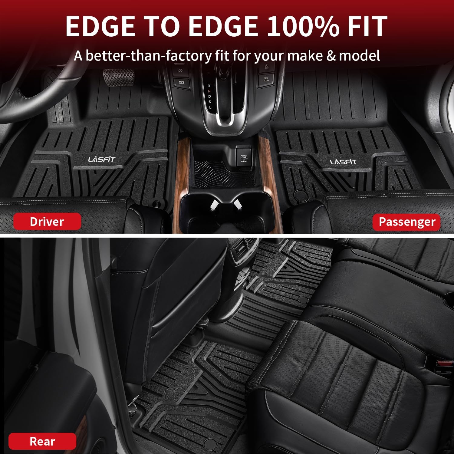 LASFIT Floor Mats and Cargo Liner for Honda CR-V 2026 2025 2024 2023 (Gasoline & Hybrid & e:FCEV), All Weather TPE Car Trunk Mat (Upper Position), 1st & 2nd Row & Trunk Liner Full Set Black - Image 8