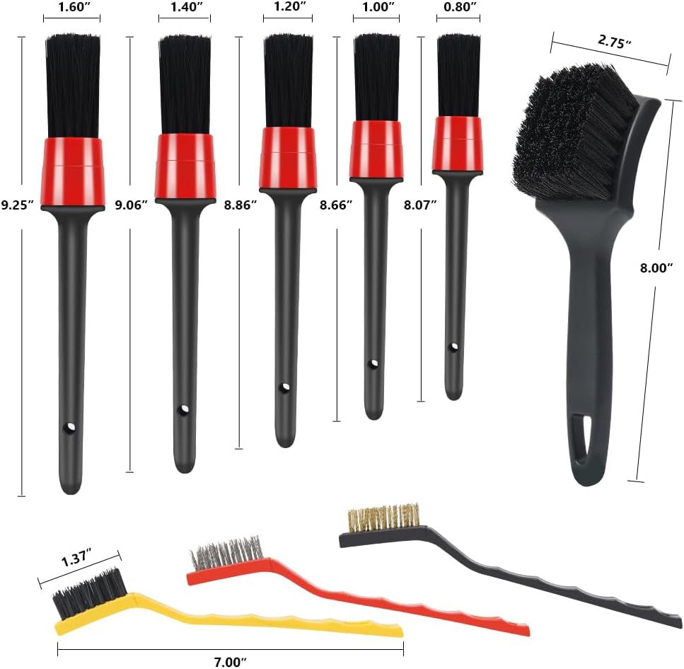 9pcs Detailing Brush Set,Interior Cleaning Brush,Steel Wire & Tire Brush Automotive Cleaning Brush Kit,for Cleaning Engine, Body Exterior Surface, Carpet, Truck, SUV, RV, Motorcycle - Image 7