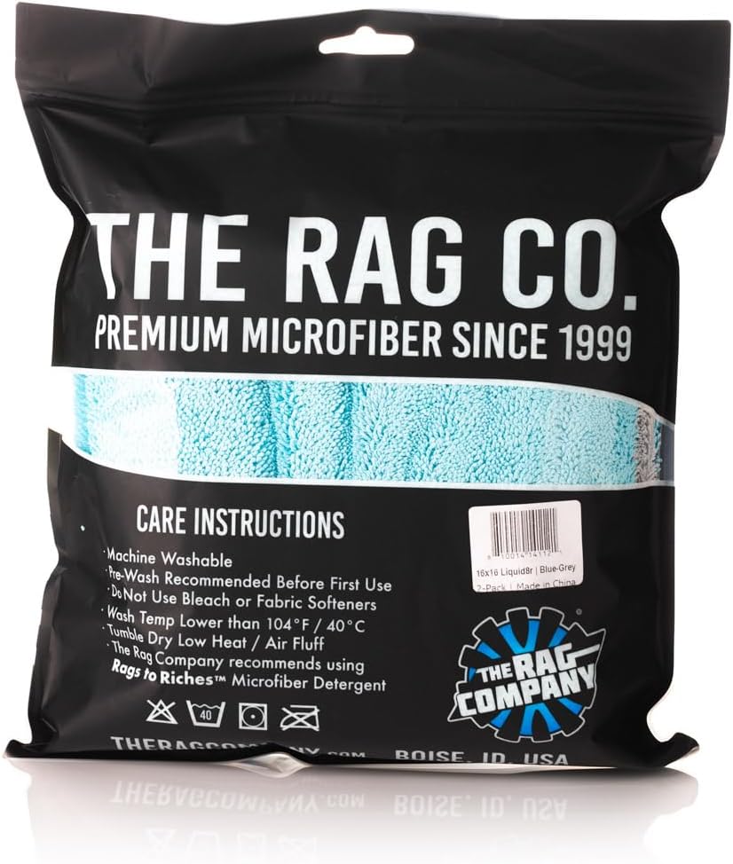 The Rag Company, The Liquid8r, Absorbent 70/30 Blend Microfiber Drying Towel for Cars, Trucks, and SUVs, Safe for Detailing, Scratch-Free, Twist Loop, 1100 GSM, 16x16 Inches, Aqua Blue/Grey, 2-Pack - Image 7