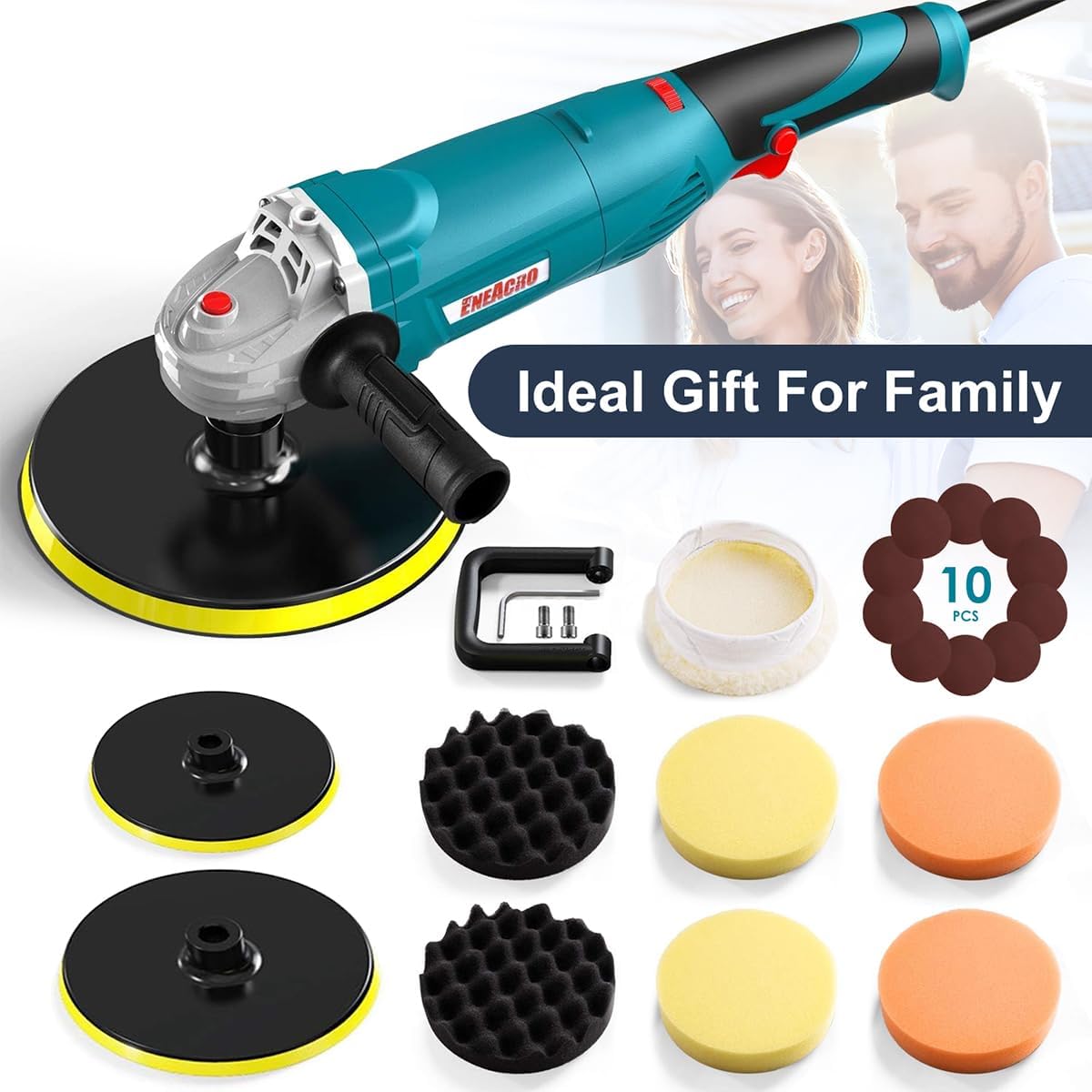ENEACRO Polisher, Rotary Car Buffer Polisher Waxer, 1600W 7-inch/6-inch Variable Speed 1500-3500RPM, Detachable Handle Suitable for Boat,Car Polishing and Waxing - Image 4