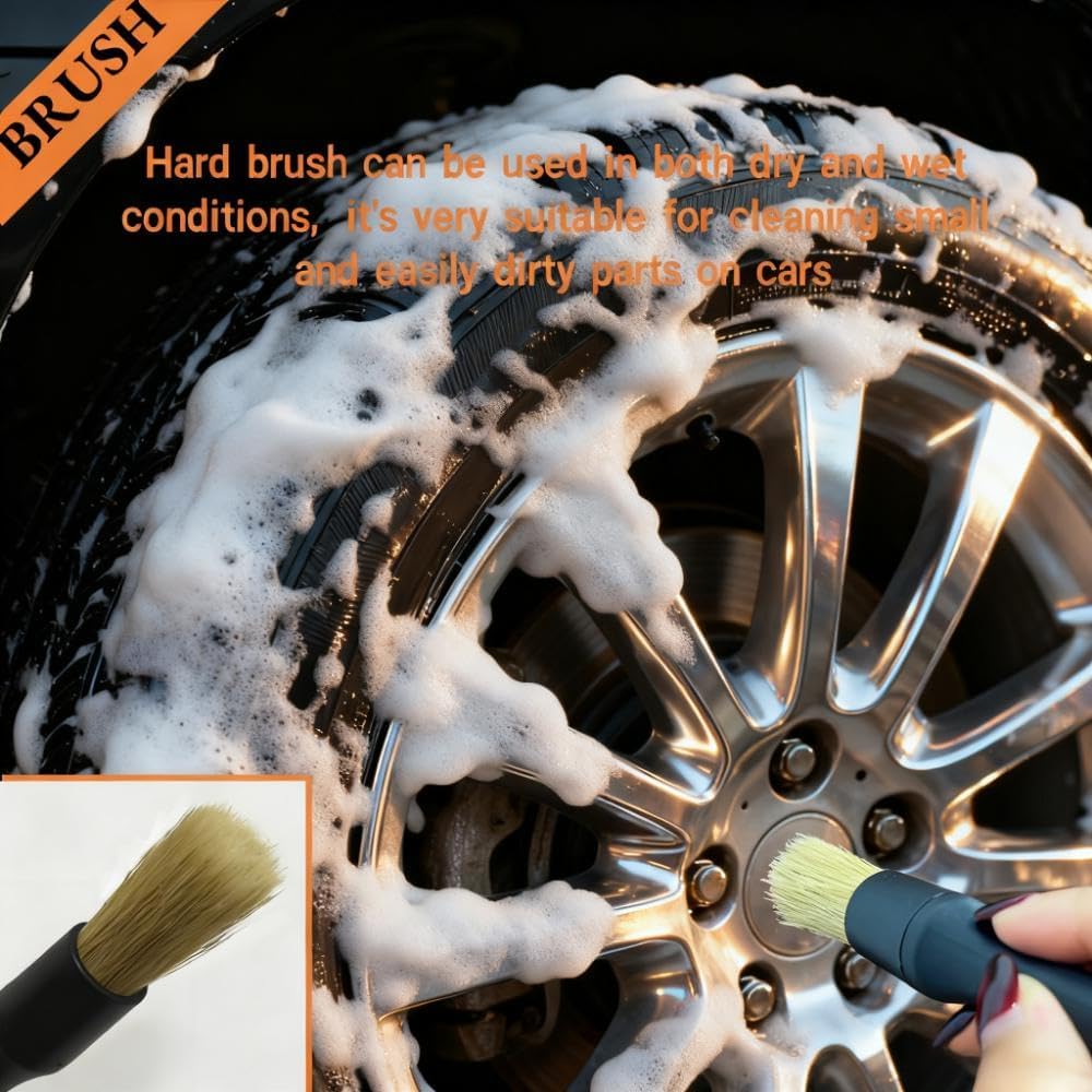 8 PCS Car Detailing Brush Set, Car Interior and Exterior Soft Bristle Cleaning Brushes, 4 Different Detailing Brushes for Auto Detailing, Dashboard, Vents, Wheels and Tires - Image 7