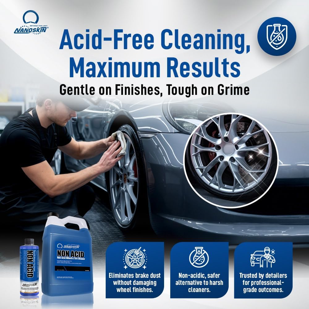 Nanoskin Non Acid Professional Wheel & Tire Cleaner 1 Gallon – Works with Brush | Car Wash Cleaning Spray for Detailing | Removes Brake Dust, Oil, Dirt, Light Corrosion - Image 2