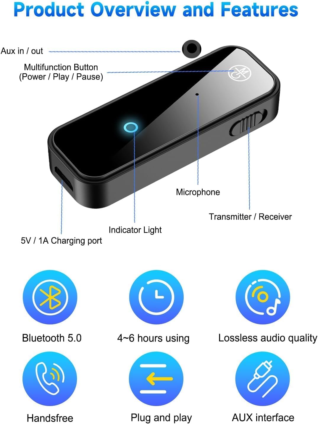2 in 1 Bluetooth 5.3 Transmitter Receiver, AUX Wireless Bluetooth Audio Adapter for Car, TV, Speaker, Stereo System and Headphones - Image 6