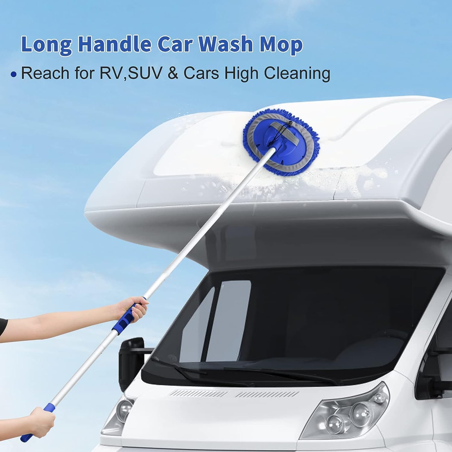 Wontolf 62'' Car Wash Brush with Long Handle, Scratch-Free Soft Bristles Sturdy Car Wash Mop Kit, Complete Car Cleaning Brush Kit Wash Mitt Towel Windshield Squeegee Wheel Tire Brush for Car Truck RV - Image 4