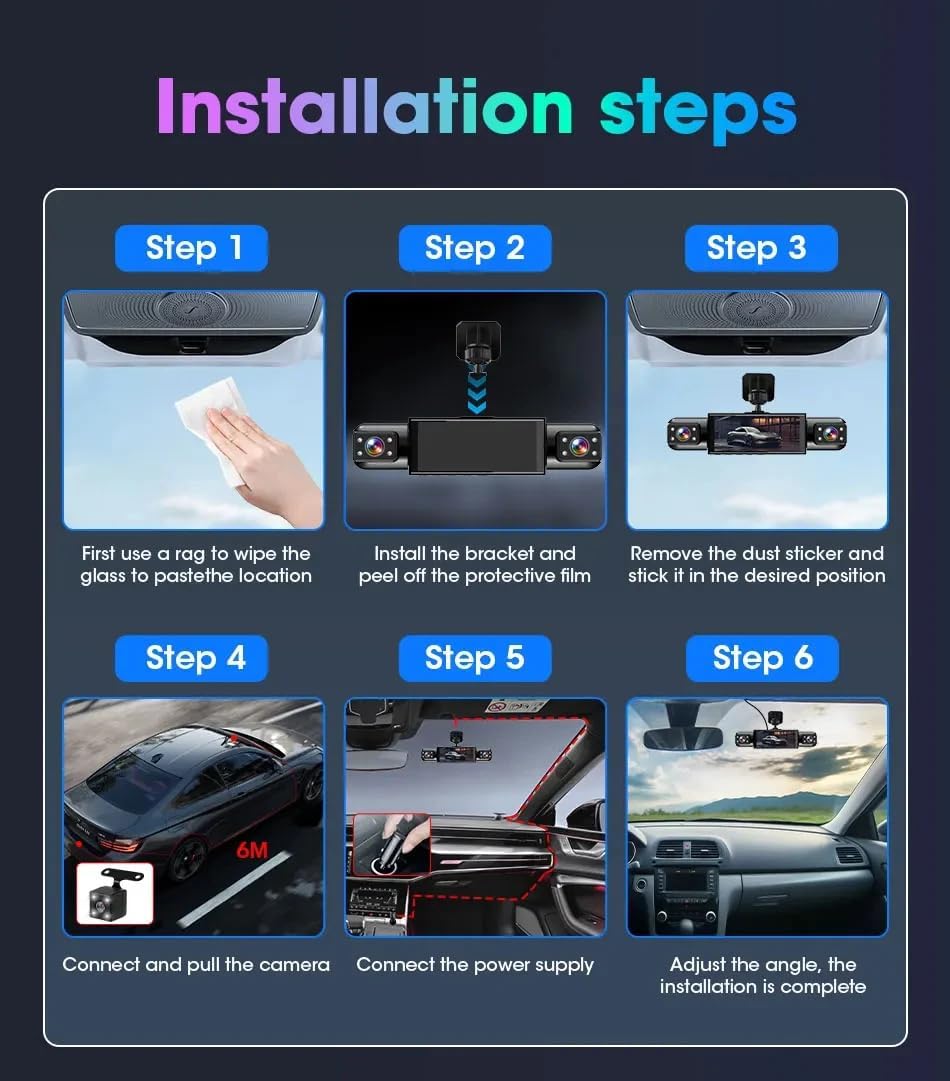 Dash Camera for Car Dash Cam Front Rear Left Right 4-Channel Dashcam 2K Full HD, 360° All-Round Protection, Car Security Video Recording, Night Vision, G-Sensor, Loop Recording - Image 6