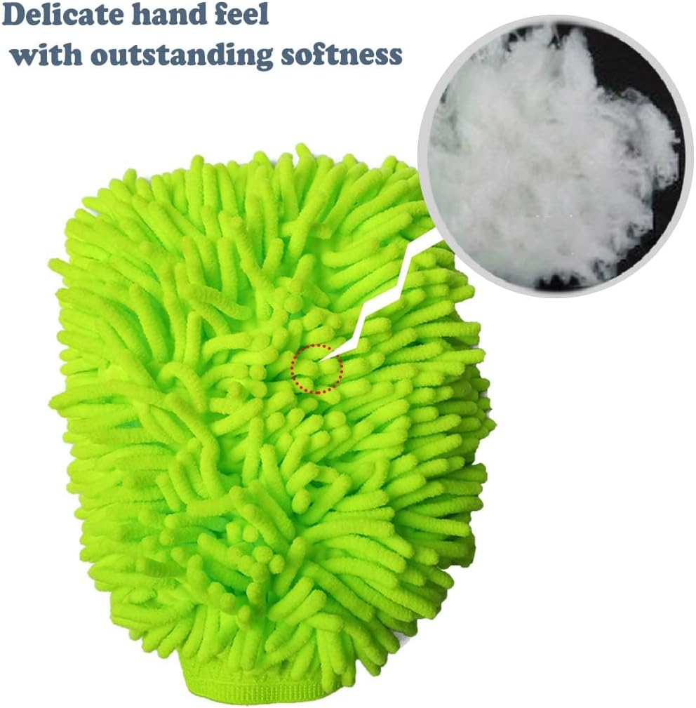 2 Pack Car Wash Mitt Microfiber Chenille Car Wash Mitt Scratch Free for Cars Cleaning,Home Cleaning Mitts(Green/Blue). - Image 3