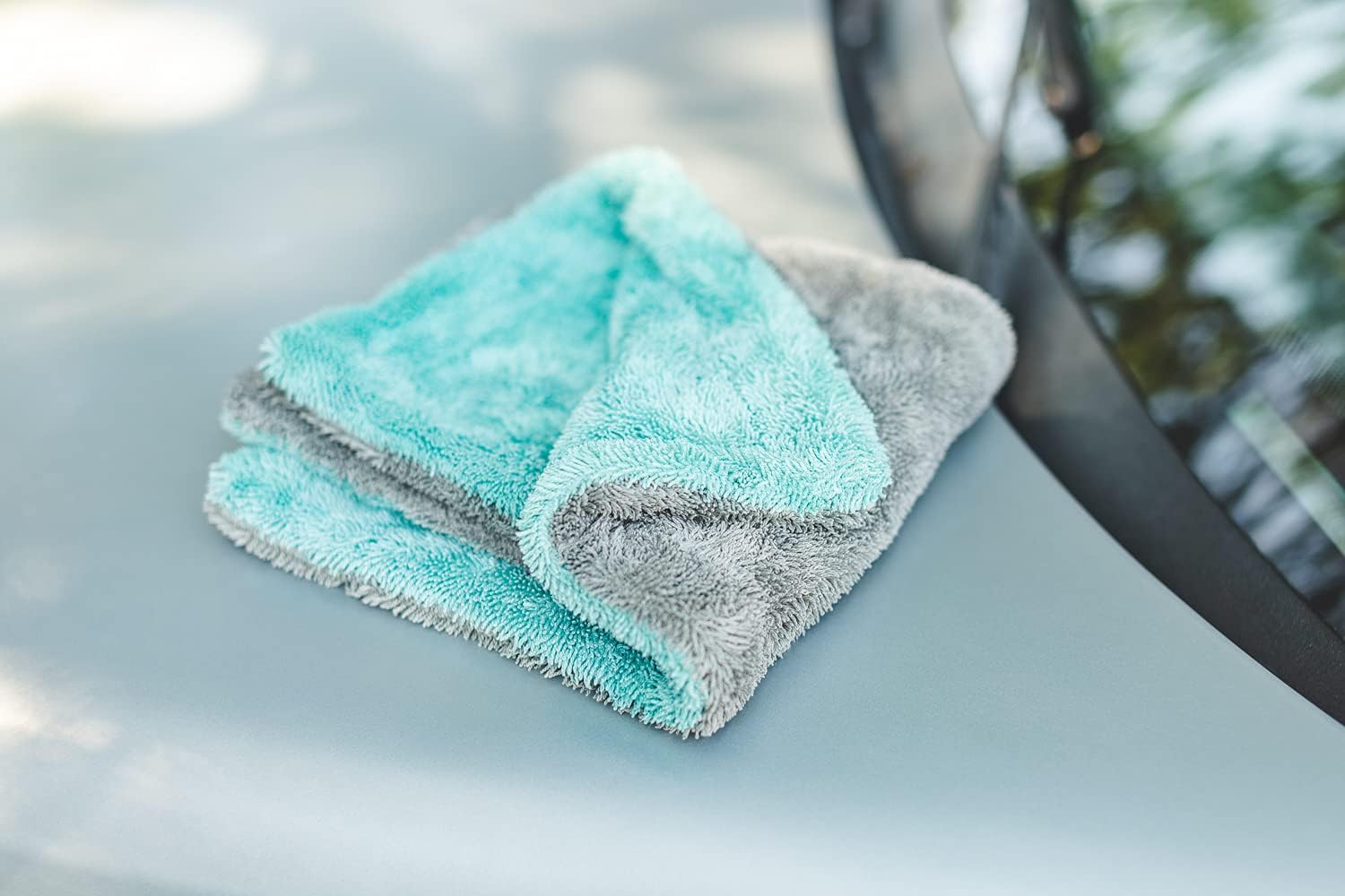 The Rag Company, The Liquid8r, Absorbent 70/30 Blend Microfiber Drying Towel for Cars, Trucks, and SUVs, Safe for Detailing, Scratch-Free, Twist Loop, 1100 GSM, 16x16 Inches, Aqua Blue/Grey, 2-Pack - Image 2