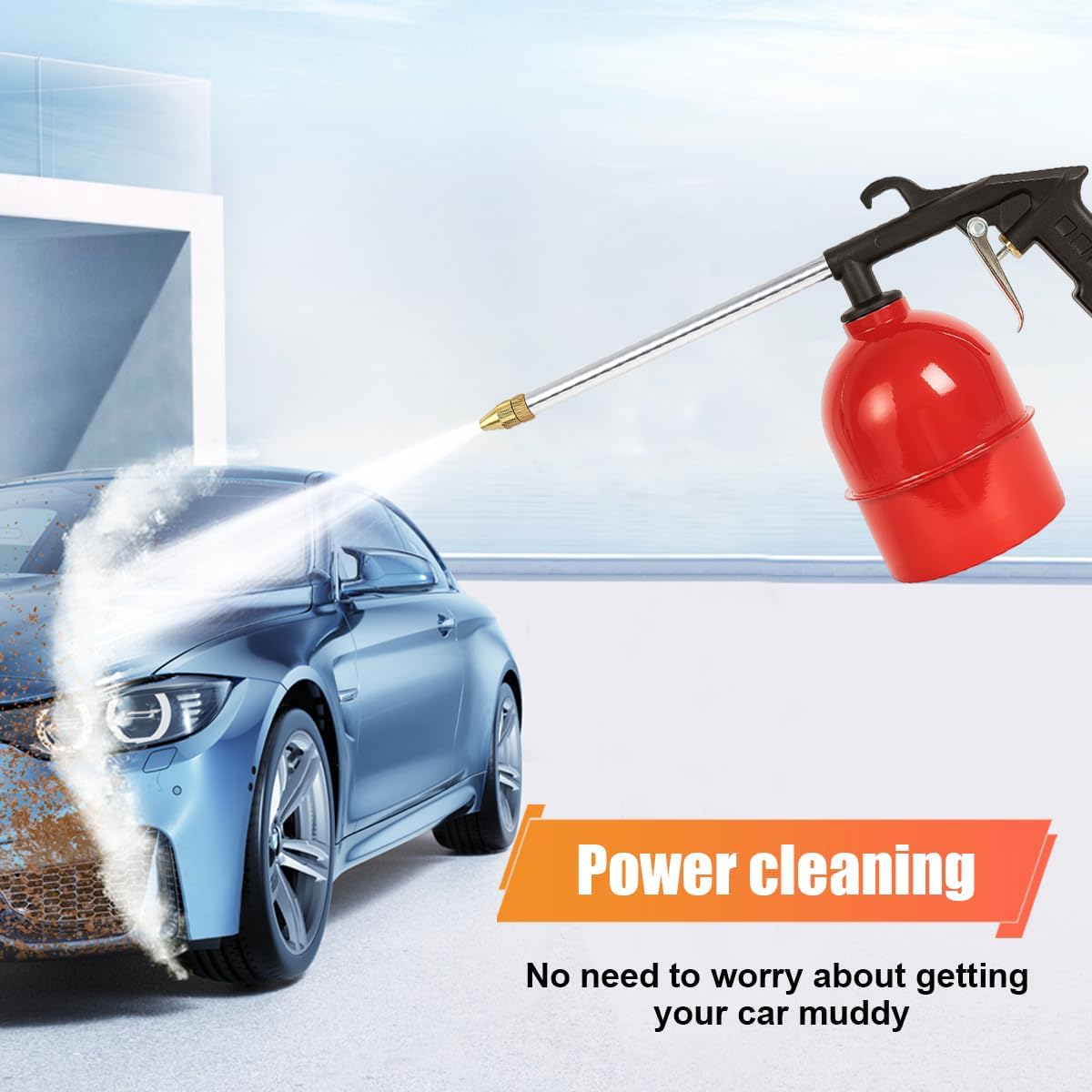 Air Blow Gun Pneumatic Engine Cleaning Gun with Watering Bottle, High-Pressure Air Sprayer Kit with Brass Nozzle, Vehicle Cleaning Degreaser Tool for Car Engine Compartment, Wheel (Straight&Bottle) - Image 5