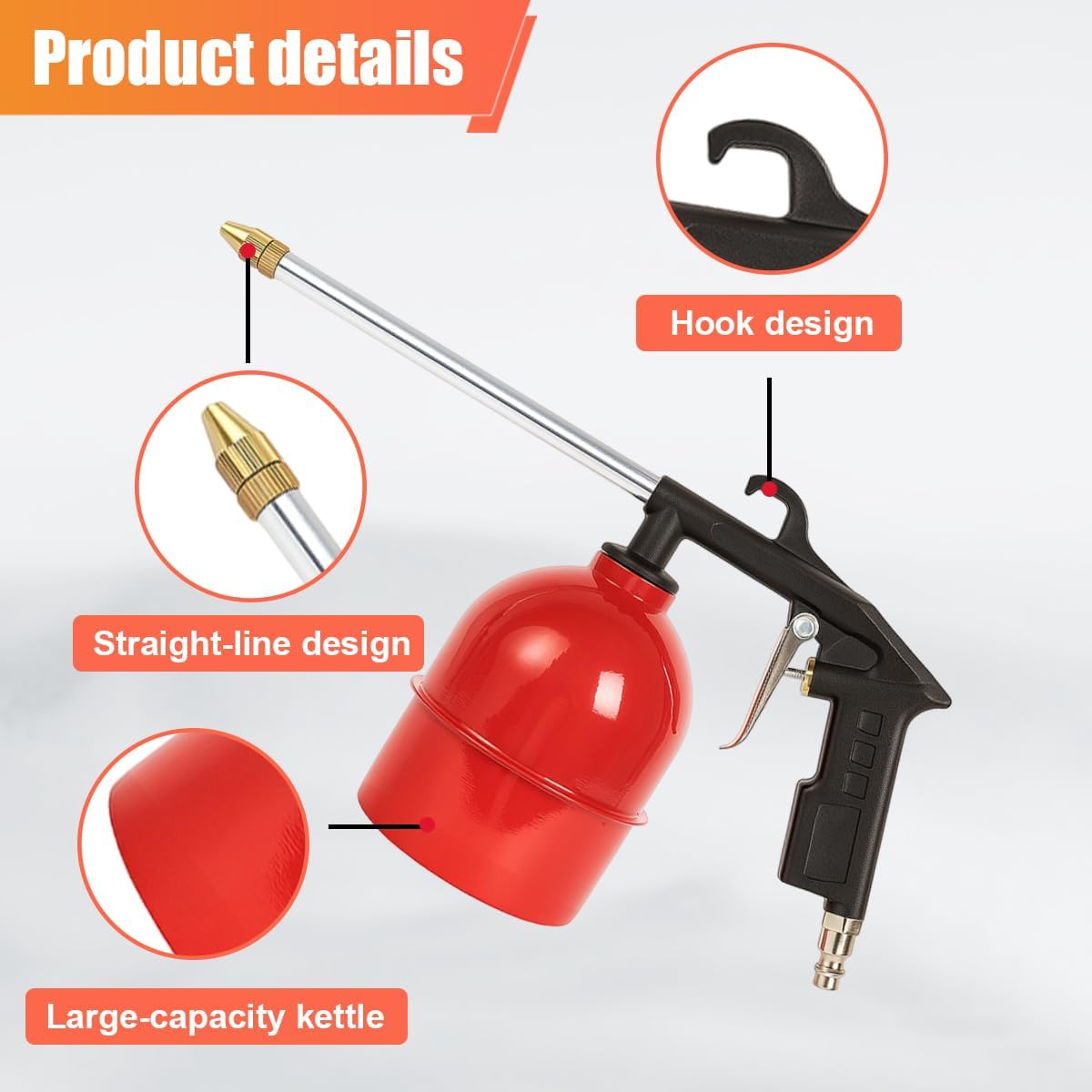Air Blow Gun Pneumatic Engine Cleaning Gun with Watering Bottle, High-Pressure Air Sprayer Kit with Brass Nozzle, Vehicle Cleaning Degreaser Tool for Car Engine Compartment, Wheel (Straight&Bottle) - Image 3