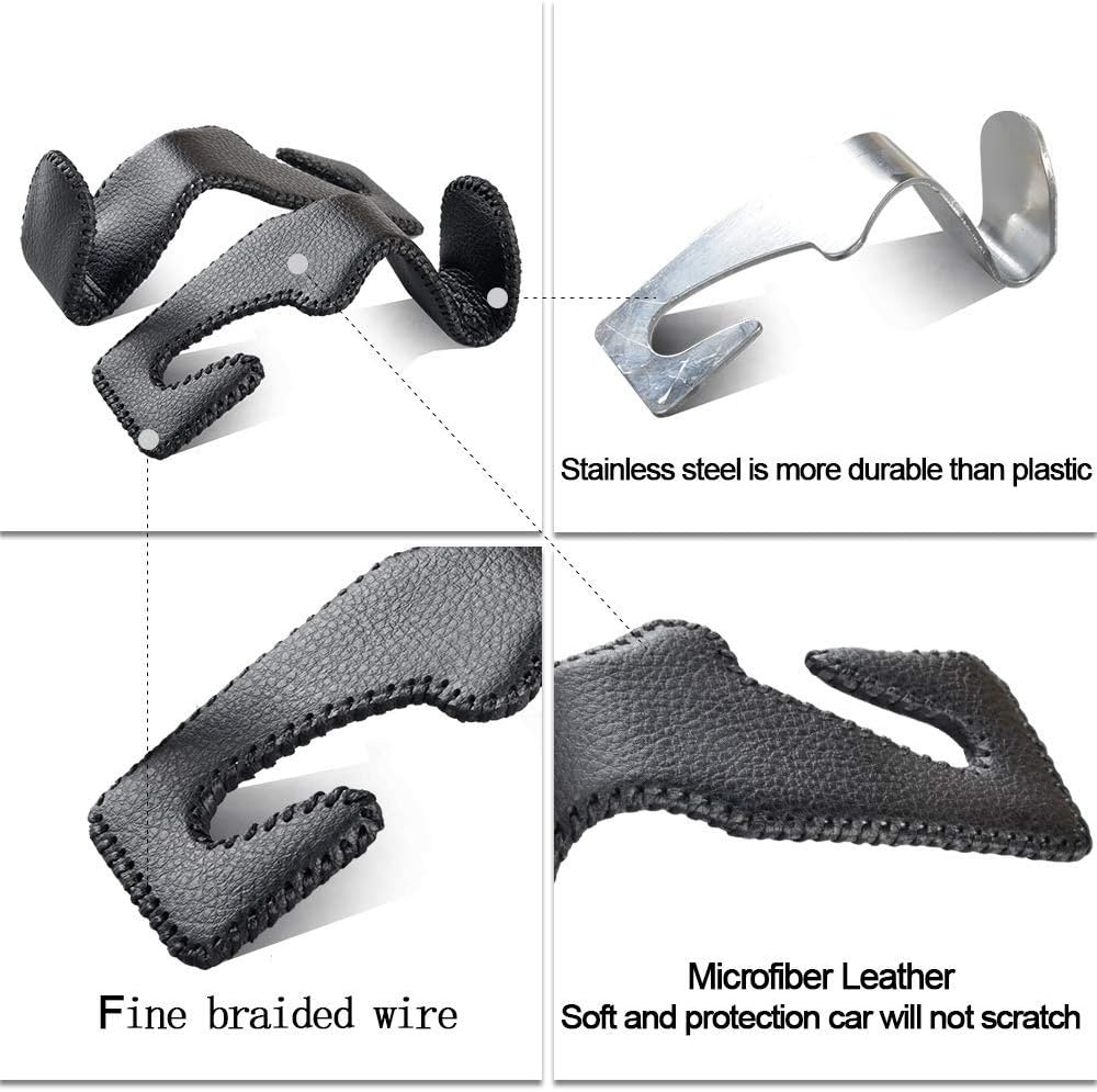 Car Hooks Universal Car Vehicle Back Seat Headrest Hanger Holder Hook Microfiber Leather & Stainless Steel for Bag Purse Cloth Drink Grocery (Black) - Image 5
