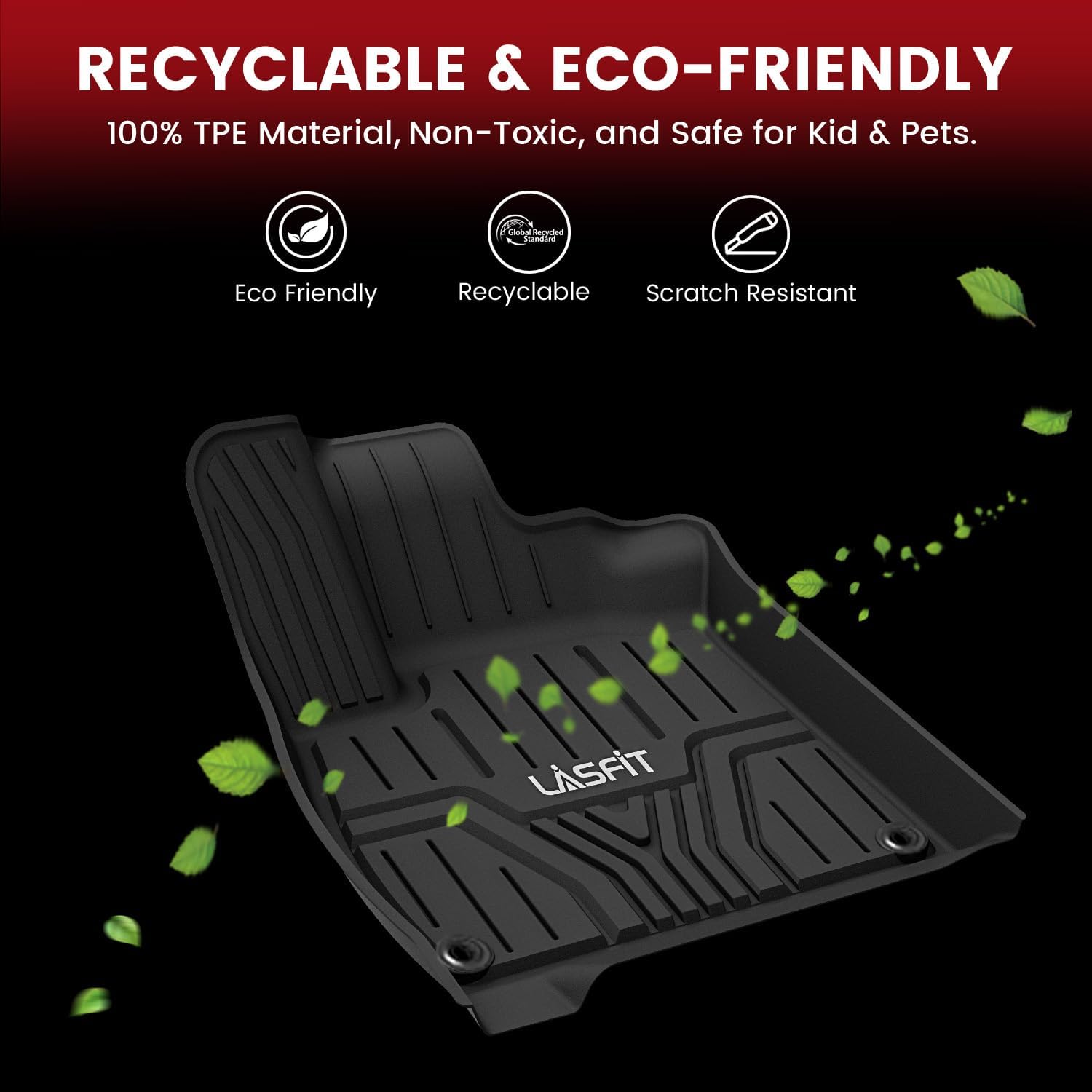 LASFIT Floor Mats for Honda CR-V 2026 2025 2024 2023 (Gasoline & Hybrid & e:FCEV), All Weather TPE Custom Fit Anti-Slip Pet Friendly Car Liners, 1st & 2nd Row Black - Image 7