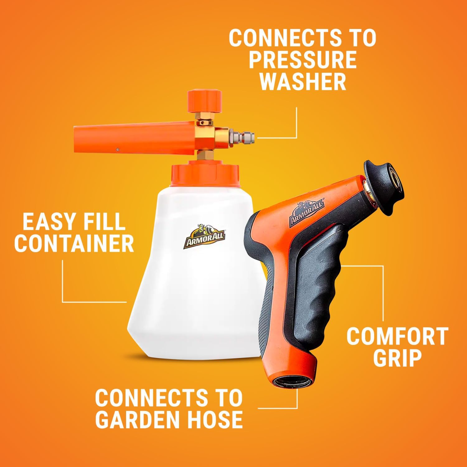 Armor All 2-in-1 Foam Cannon Kit, Car Cleaning Kit Connects to Power Washers and Garden Hoses for Vehicle Cleaning, Includes Foam Cannon, Foam Applicator and Ergonomic Adaptor, 1 count - Image 3