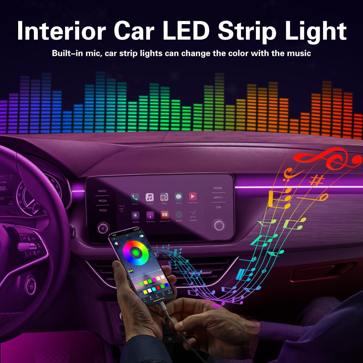 Interior Car Lights with Wireless APP and Remote Control, 5 in 1 RGB Ambient Lighting Kit with 236 inches Fiber Optic, 16 Million Colors Car Neon Strip with Music Mode - Image 2