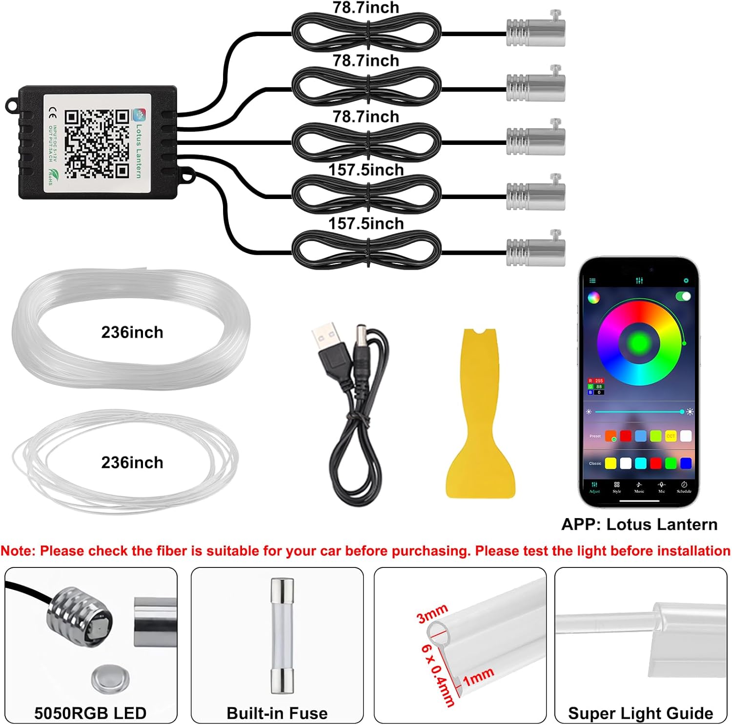 Interior Car Lights with Wireless APP and Remote Control, 5 in 1 RGB Ambient Lighting Kit with 236 inches Fiber Optic, 16 Million Colors Car Neon Strip with Music Mode - Image 6