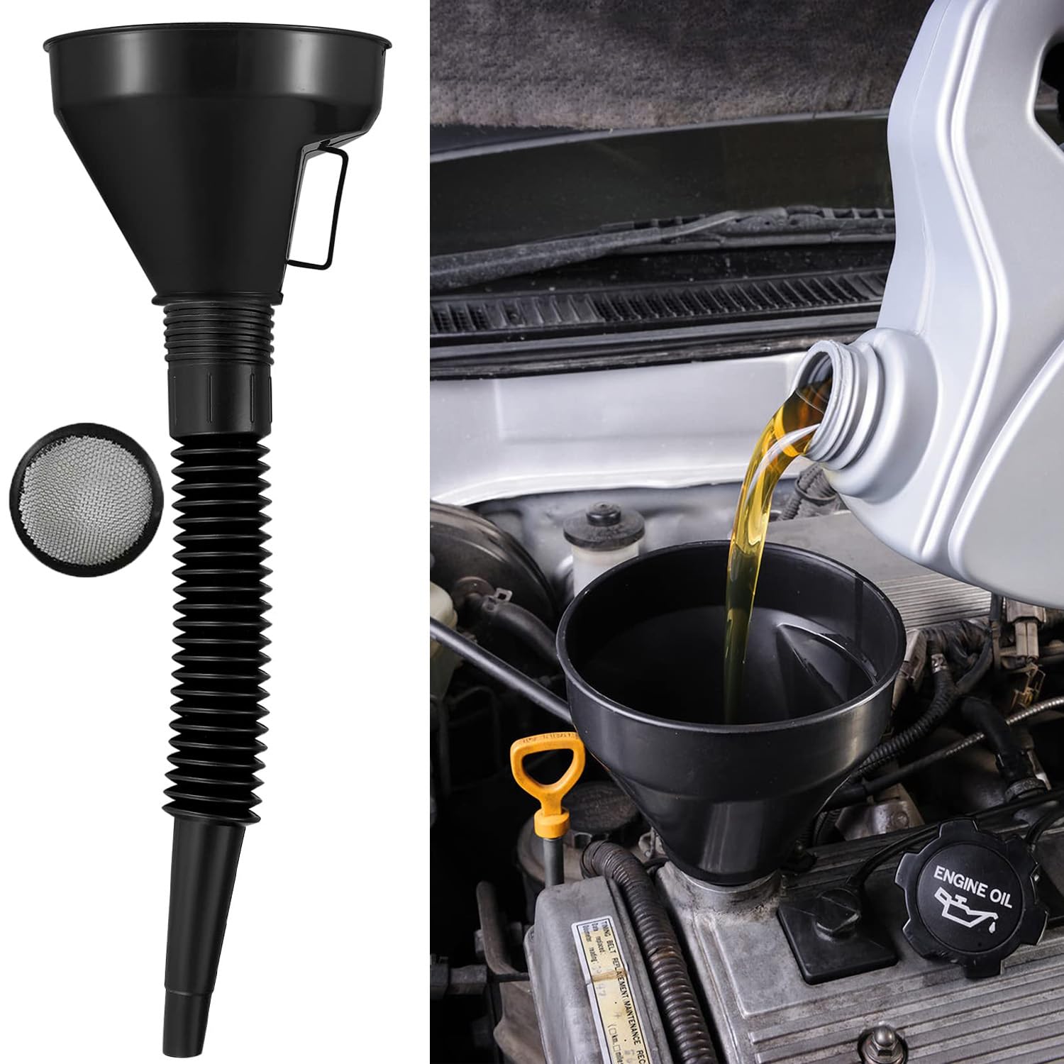 5-Piece Automotive Oil Funnel Set with Flexible Neck, Filter Screen, Wide Mouth for Gas, Oil, Coolant, Engine Oil - Image 5