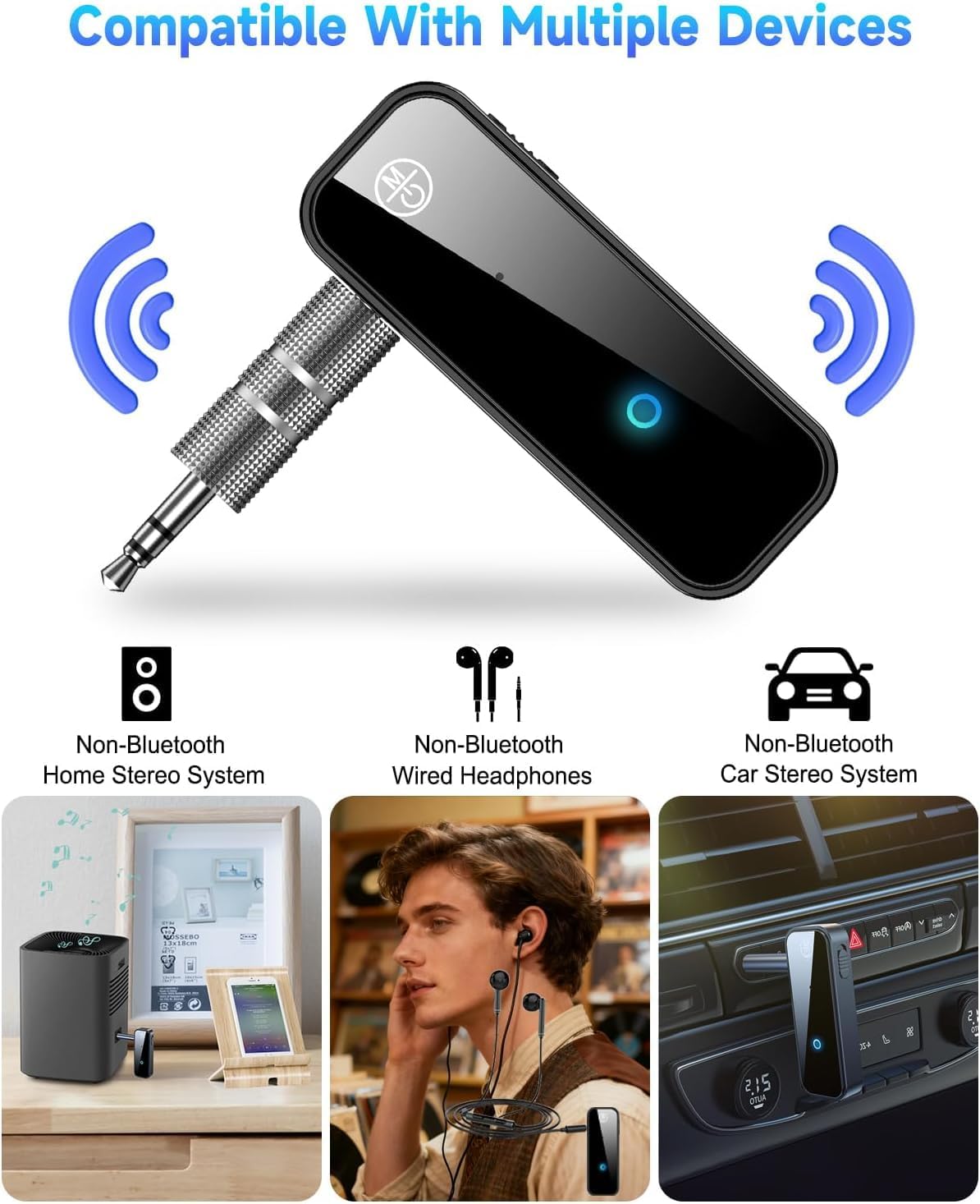 2 in 1 Bluetooth 5.3 Transmitter Receiver, AUX Wireless Bluetooth Audio Adapter for Car, TV, Speaker, Stereo System and Headphones - Image 4