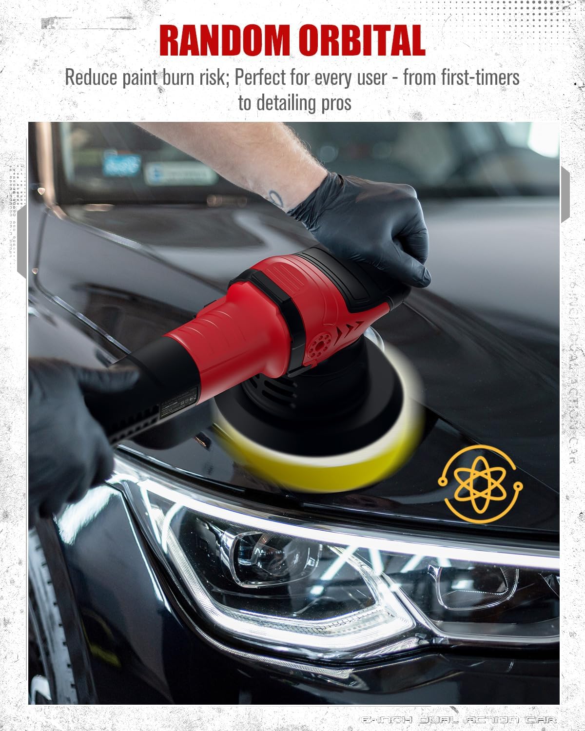 AVID POWER Dual Action Car Buffer Polisher, 6 Inch Orbital Polisher for Car Detailing with 6 Variable Speeds, Detachable Handle & 3 Polishing Pads - Image 5