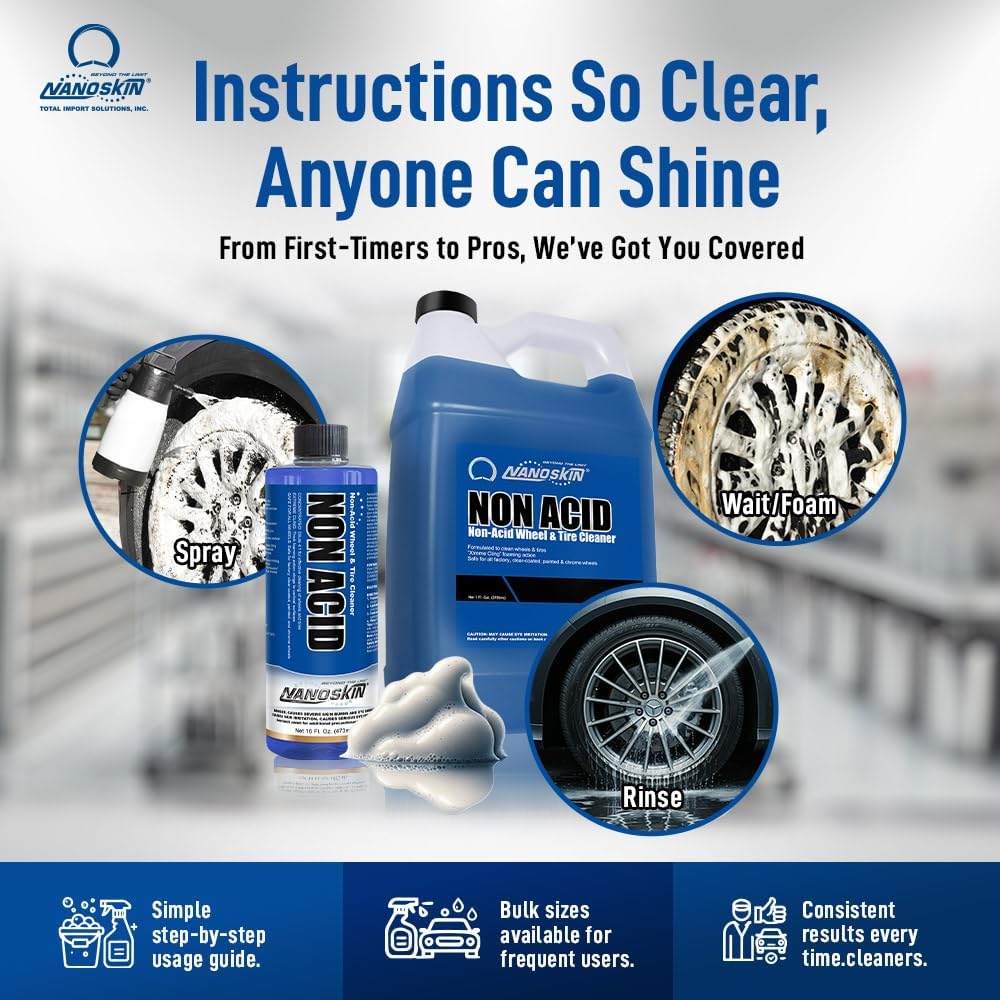 Nanoskin Non Acid Professional Wheel & Tire Cleaner 1 Gallon – Works with Brush | Car Wash Cleaning Spray for Detailing | Removes Brake Dust, Oil, Dirt, Light Corrosion - Image 7