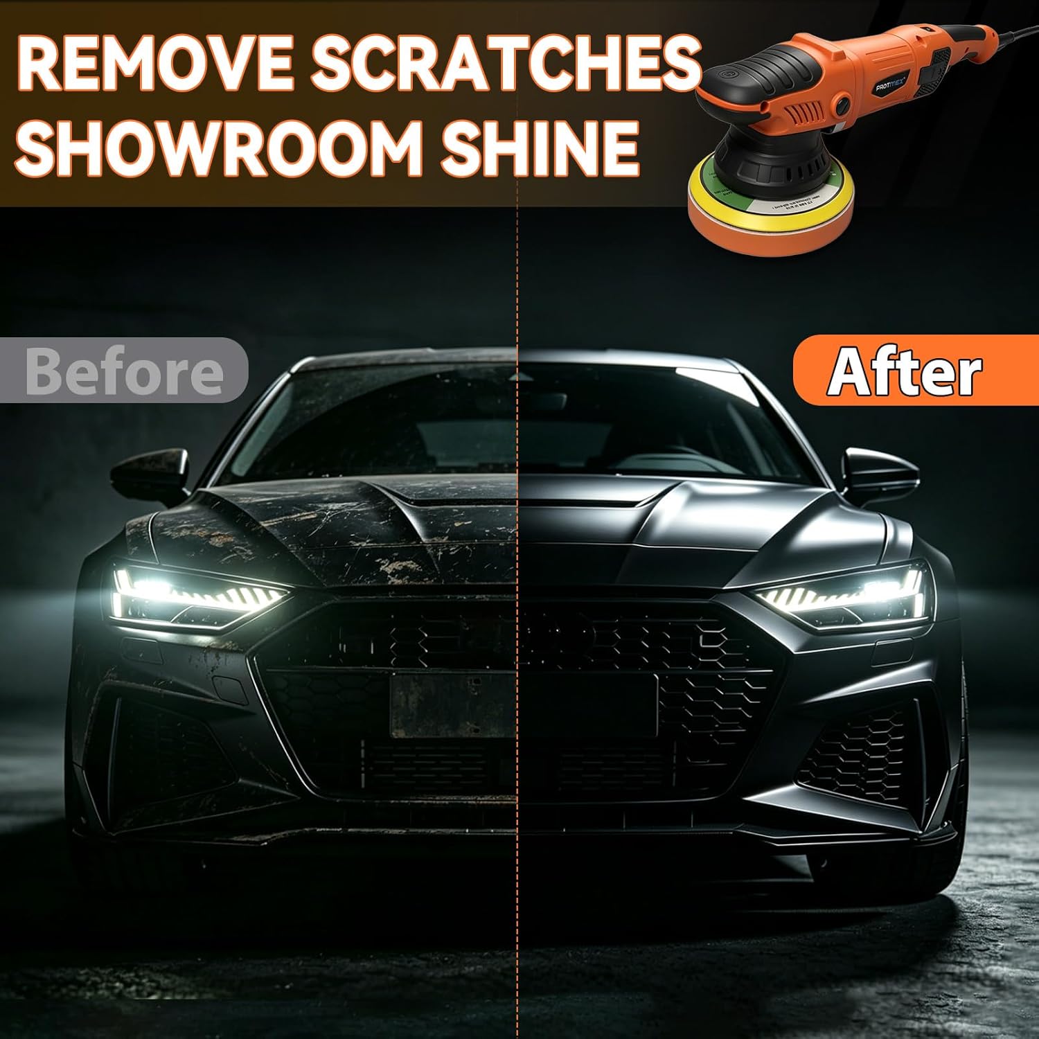 Protmex 1200W Dual Action Car Buffer Polisher, 6 Inch Orbital Polisher with 6 Variable Speed 2500-6000RPM, Constant Power & Detachable Handle for Car Detailing, Polishing, Waxing and Scratch Removal - Image 8