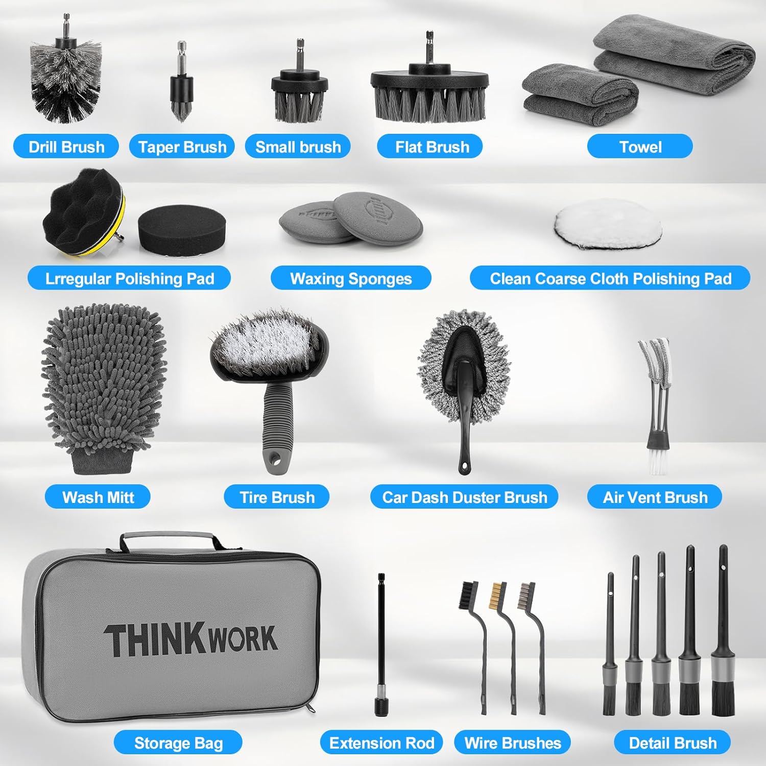 THINKWORK Car Detailing Kit, Car Detailing Brush Set, Car Cleaning Drill Brush Kit with Extension Pole, Professional Auto Detailing Supplies for Automobile Interior Exterior Wheels - Image 9