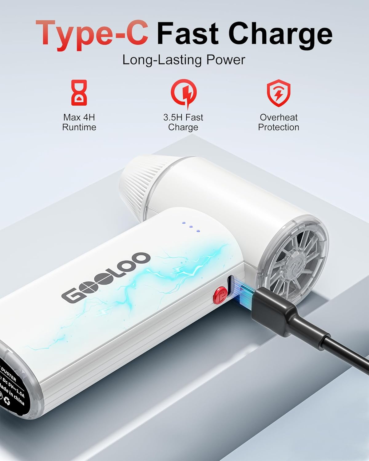 GOOLOO F3 Electric Air Duster- 150000RPM 52m/s Super Power Car Duster, Variable Speed Air Duster Rechargeable with Fast Charging, Mini Dust Blower for Computer, Keyboard, House, Outdoor and Car - Image 7