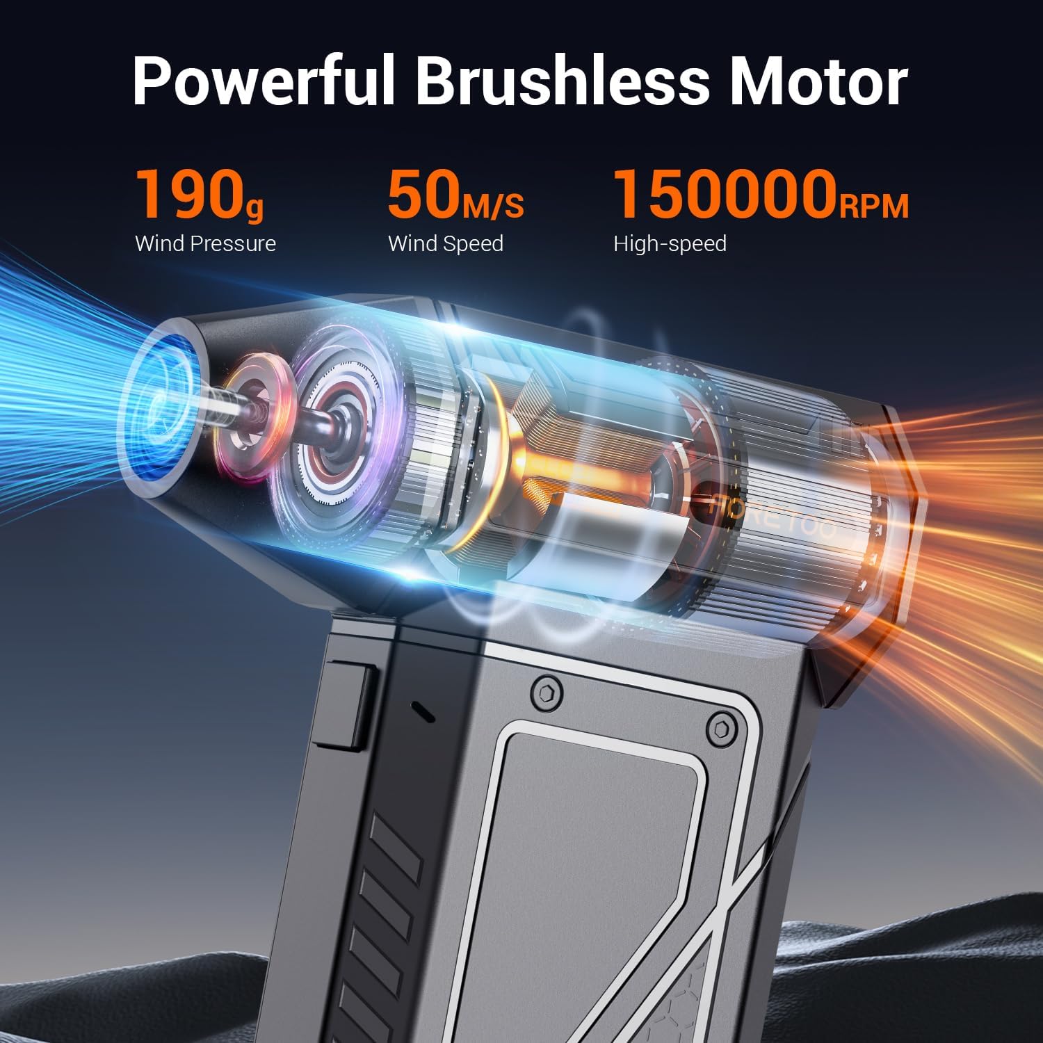 Compressed Air Duster-150000RPM Super Power Cordless Air Duster, Rechargeable Brushless Motor Durable Power Blower with SOS LED Light,Adjustable Dust Blower for Computer, Pet,Outdoor, House and Car - Image 2