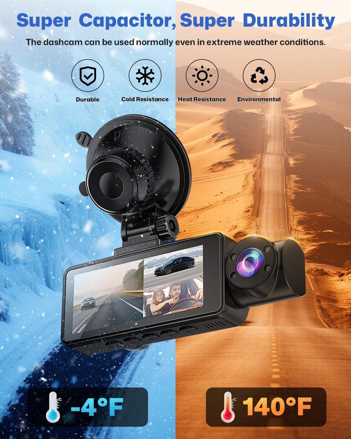 BAEASU Dash Cam Front and Rear 2.5K/1440P, 3 Channel Dash Camera for Cars Dash Cam Front Rear and Inside with 32GB Card, 3.16" IPS Screen, G-Sensor, Loop Recording, Night Vision, Parking Mode - Image 8