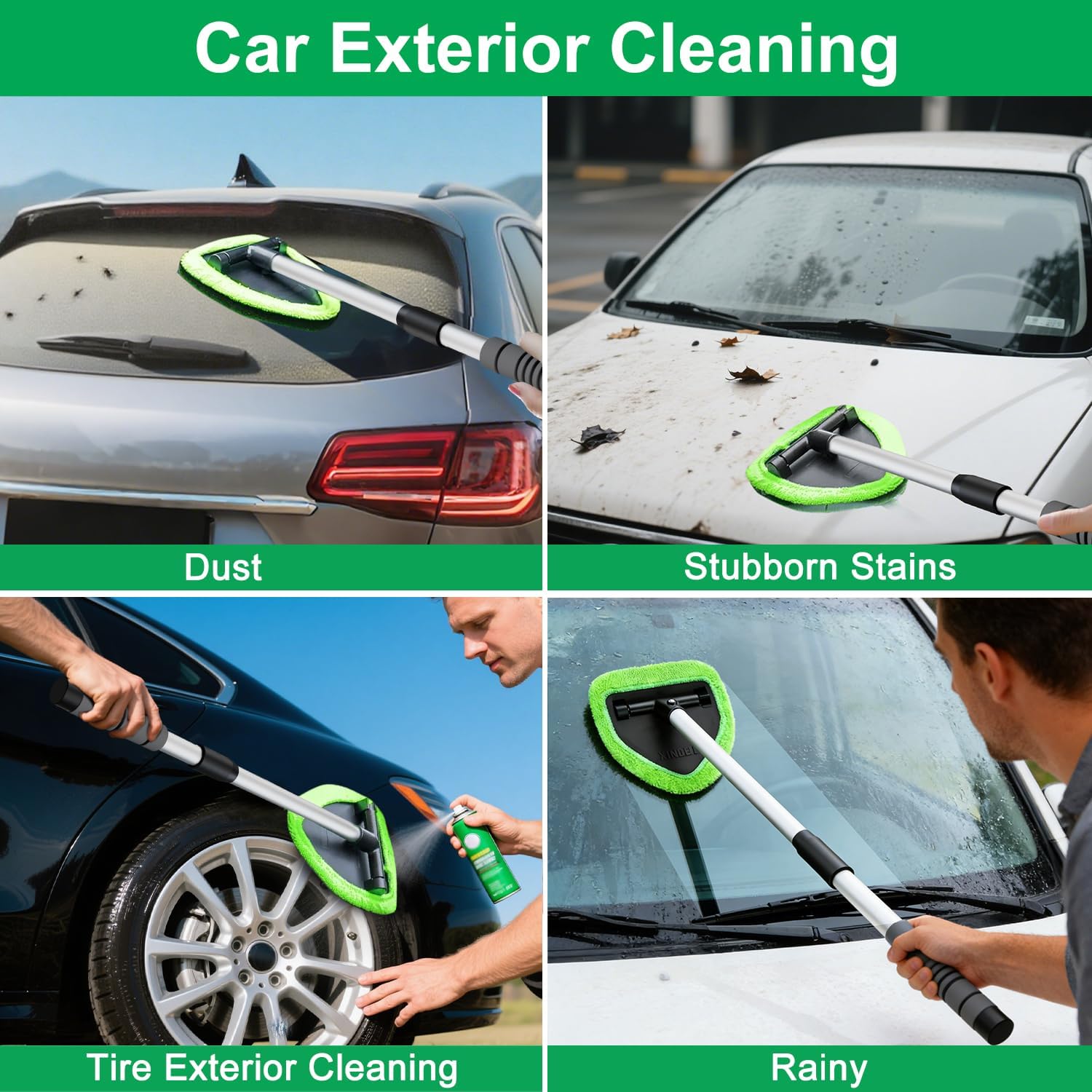XINDELL 24-inch Windshield Cleaner Tool – Upgrade Large Head Car Interior&Exterior Window Cleaning Kit with Extendable Handle & 4 Microfiber Pads, Auto Wiper Brush for Car, Trucks, SUVs, RVs & Home - Image 6