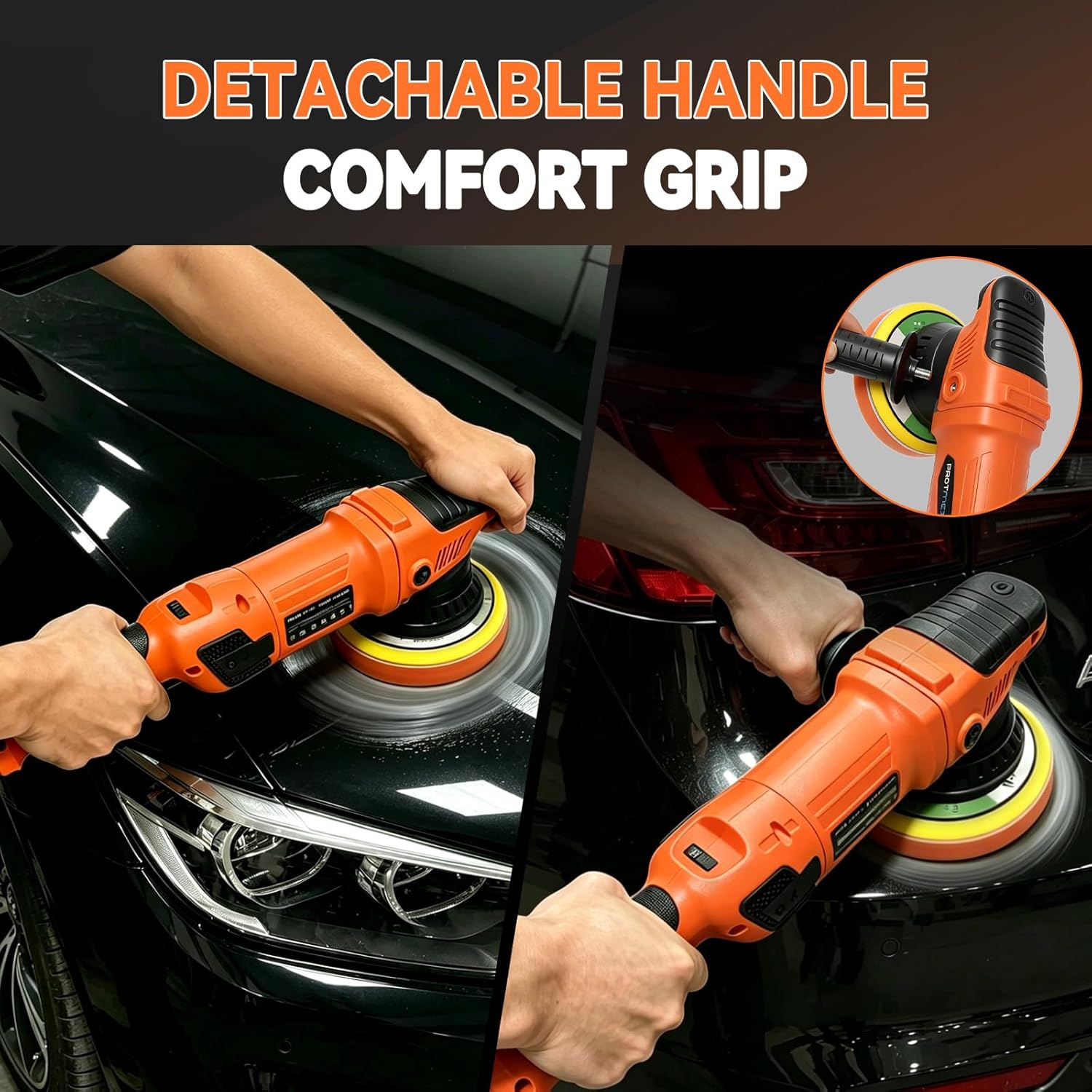 Protmex 1200W Dual Action Car Buffer Polisher, 6 Inch Orbital Polisher with 6 Variable Speed 2500-6000RPM, Constant Power & Detachable Handle for Car Detailing, Polishing, Waxing and Scratch Removal - Image 7