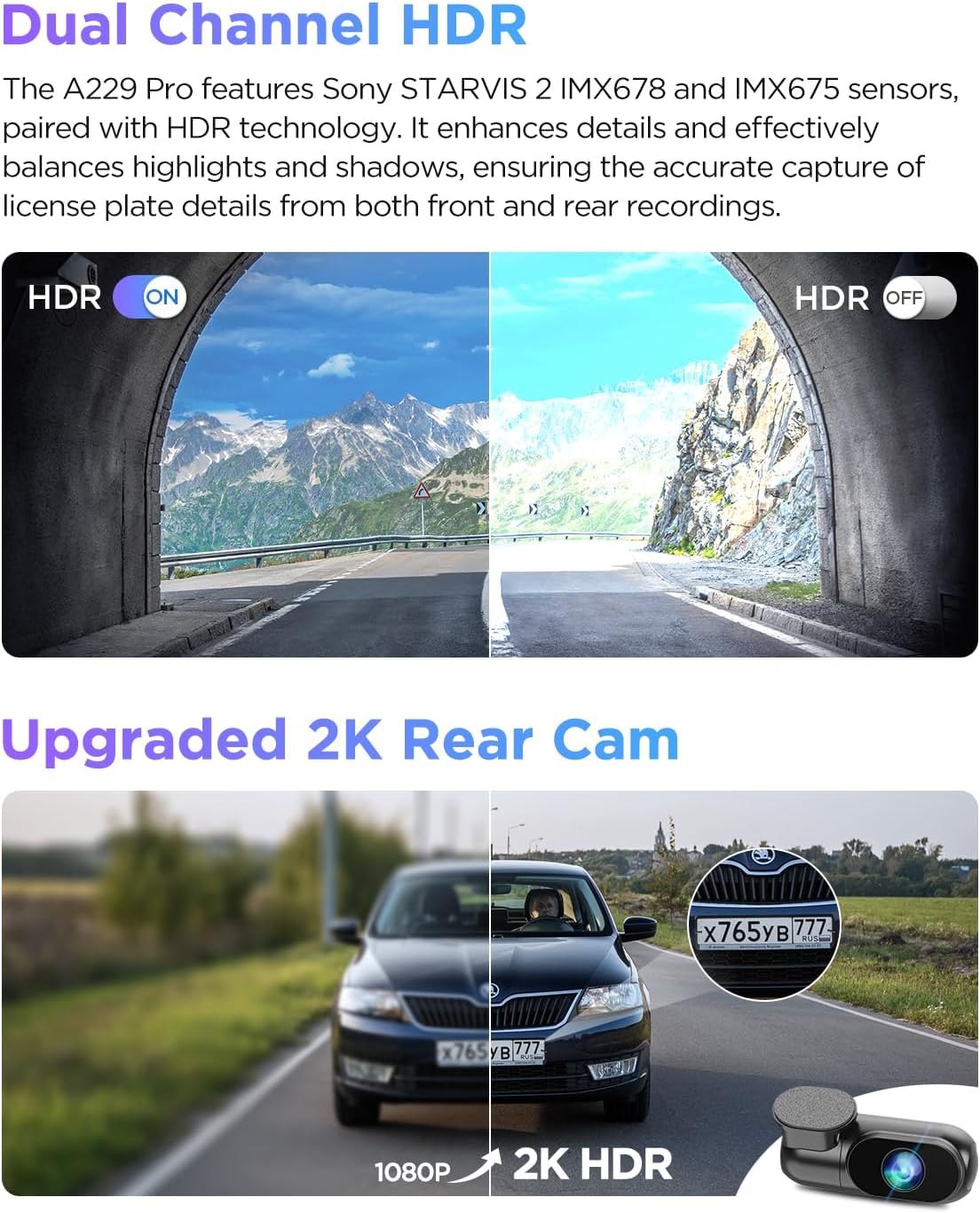 VIOFO A229 Pro 4K HDR Dash Cam, Dual STARVIS 2 IMX678 IMX675, 4K+2K Front and Rear Car Camera, 2 Channel with HDR, Voice Control, 5GHz WiFi GPS, Night Vision 2.0, 24H Parking Mode - Image 4
