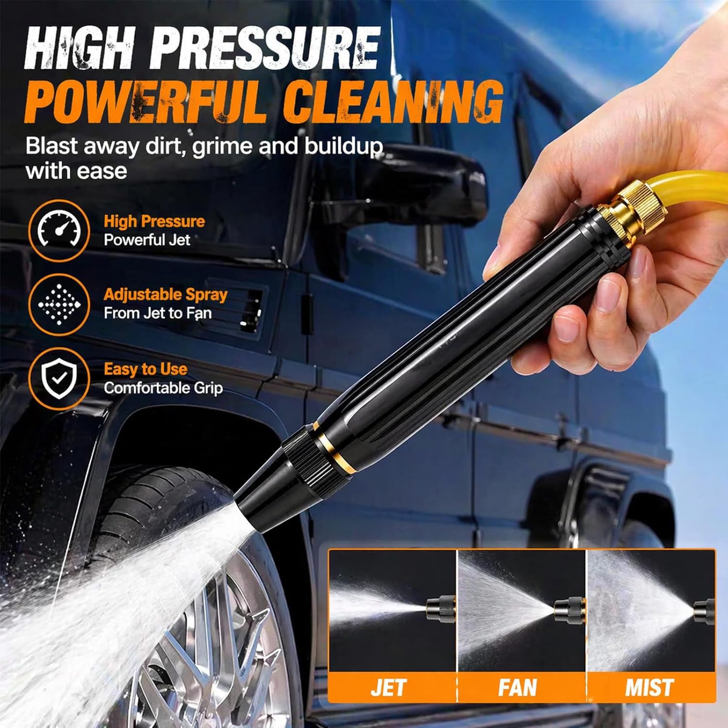 Home High-Pressure Car Wash Water Gun with Booster Nozzle, Booster Nozzle with 3 Adjustable Spray Modes, Anti-Leak Garden Hose Sprayer for Car Washing, Plant Watering, Pet Bathing (2Pcs) - Image 2