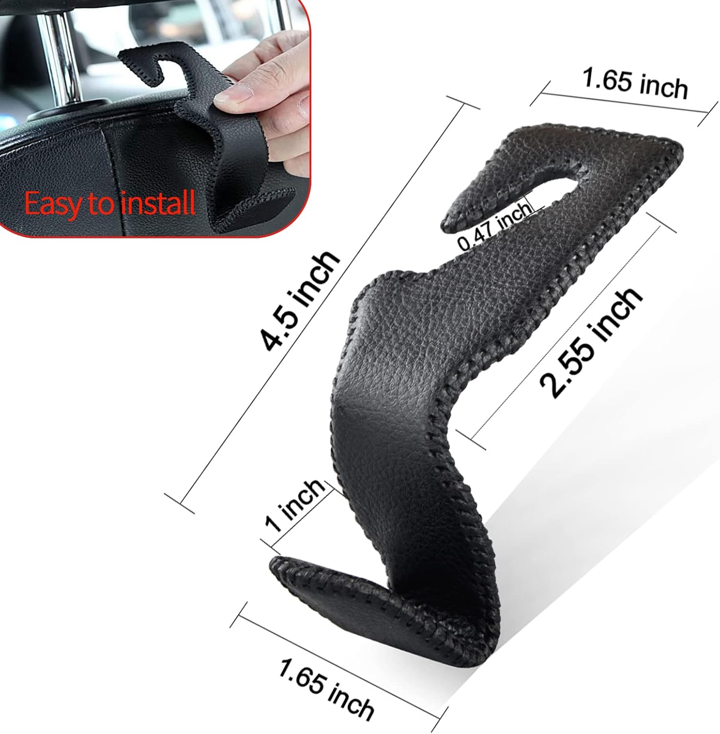 Car Hooks Universal Car Vehicle Back Seat Headrest Hanger Holder Hook Microfiber Leather & Stainless Steel for Bag Purse Cloth Drink Grocery (Black) - Image 2