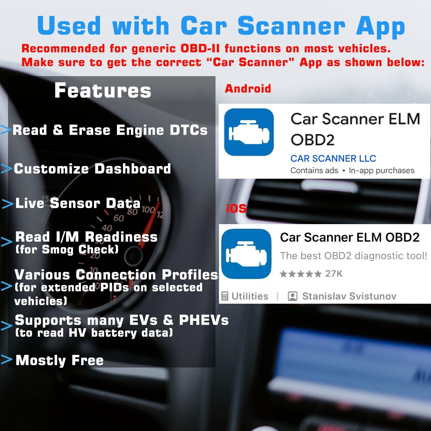 Veepeak OBDCheck BLE Bluetooth OBD II Scanner for iOS & Android, Car Wireless Check Engine Light Code Reader Diagnostic Tool - Image 2