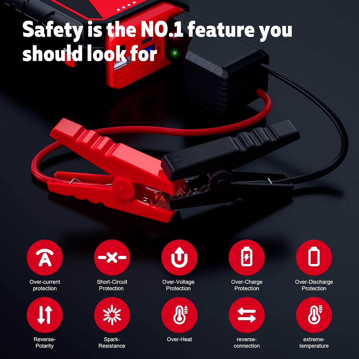 Povasee Jump Starter 5000A Car Jumper Starter, Model A30 12V Jump Box for Car Battery up to 10L Gas or 8L Diesel Engine Battery Jumper Starter Portable with Power Bank/Dual Output/LED Light - Image 5