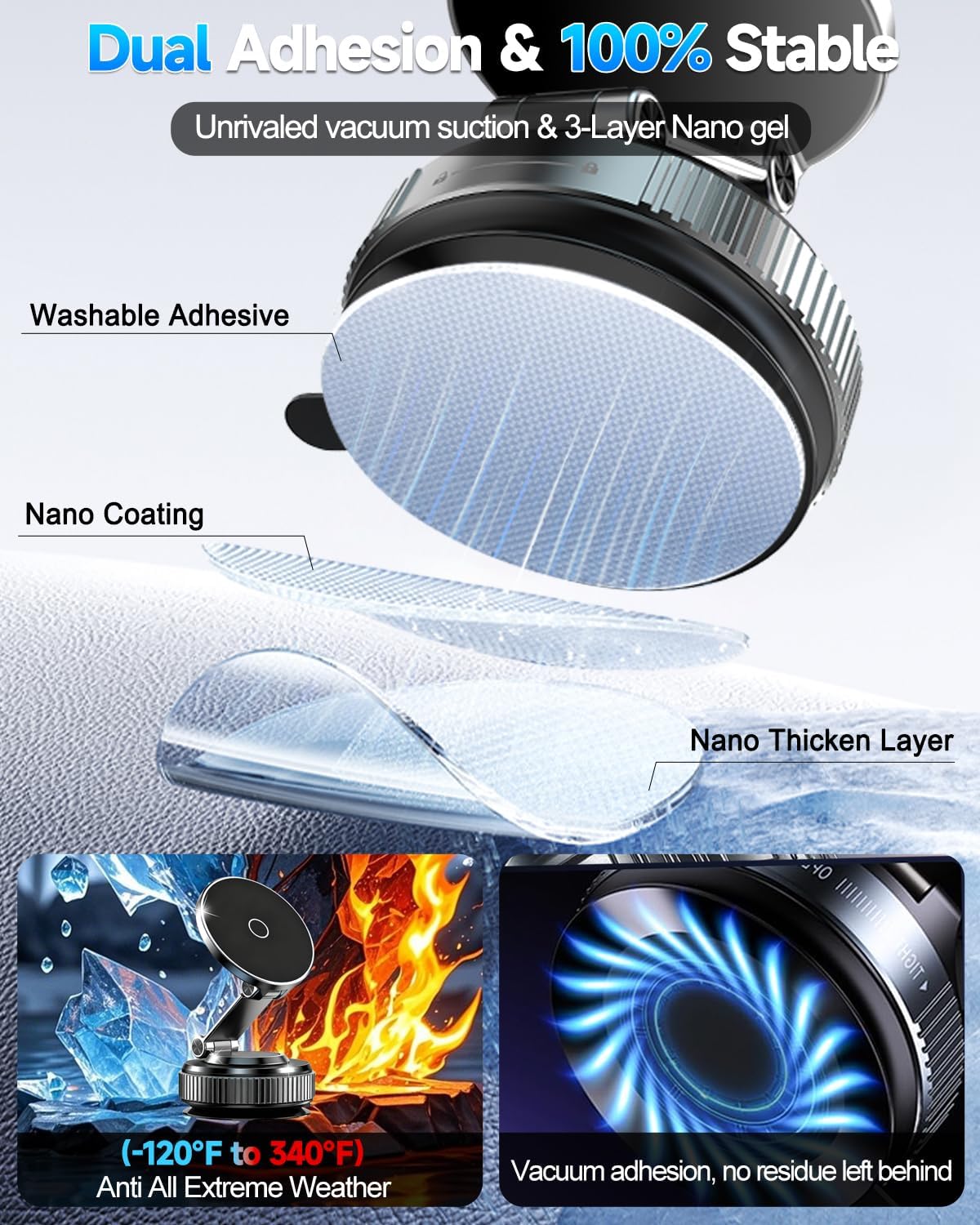Vacuum Magnetic Car Phone Holder 360° Strongest 120LBS Ultra Suction Cup Phone Mount for MagSafe Dashboard Cell Phone Holders for Your Car/Gym/Mirror Bracket for iPhone 17 & Android, Metal Stand Rotor - Image 7