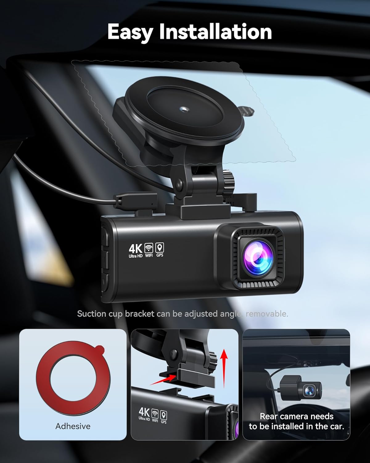REDTIGER 4K Dash Cam Front Rear, STARVIS 2 Sensor, Free Card Included, 5.8GHz WiFi-20MB/s Fast Download, Dash Camera for Cars with GPS, WDR Night Vision, 170°Wide Angle, 24H Parking Mode(F7NP) - Image 8