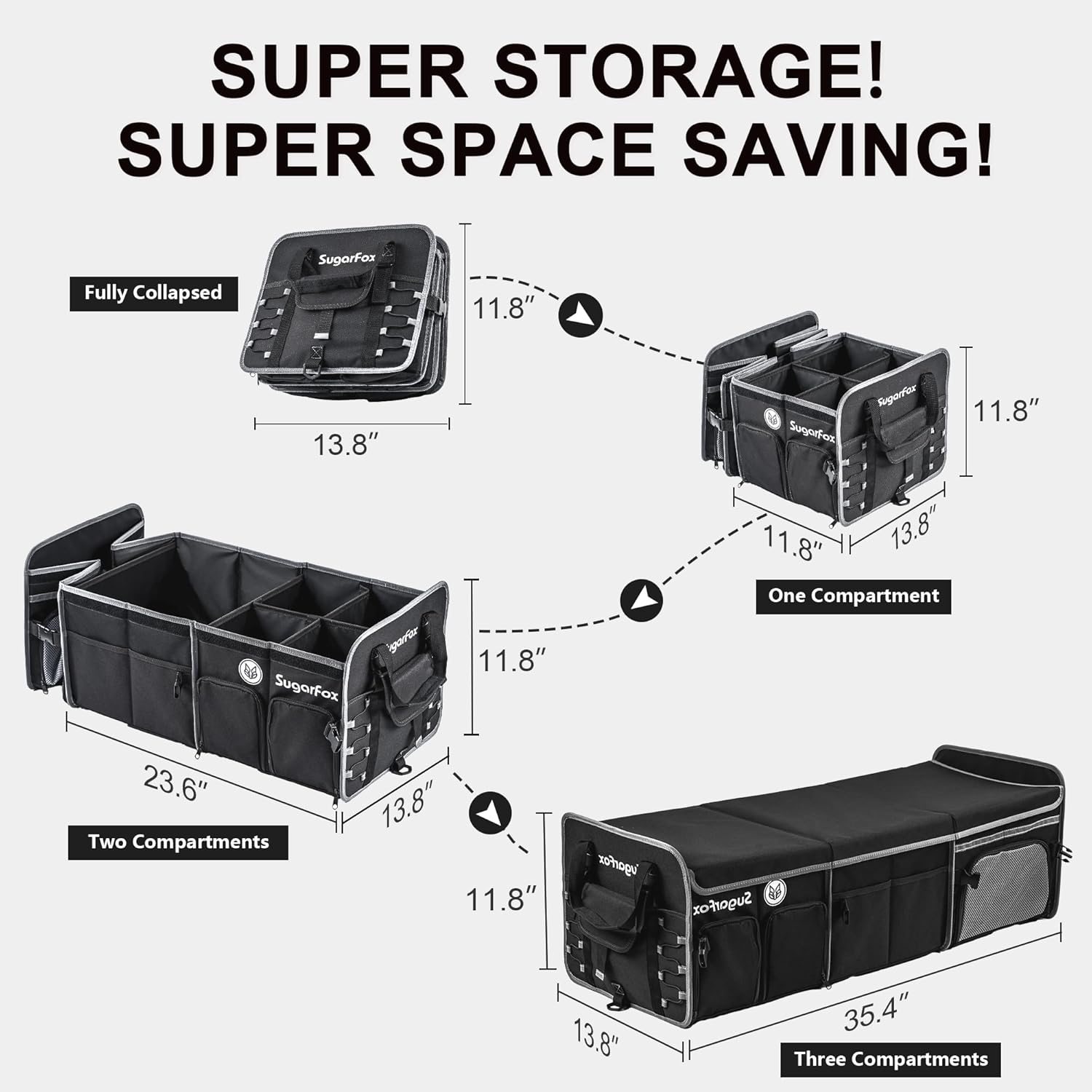 Bold Color Block Trunk Organizer | 95L, 35"x13.8"x11.8" | Dedicated Shoe Storage & 26L Ice Pack | Foldable for SUV/Car/Jeep | Stylish Gift & Essential Car Accessories for Drivers - Black-X212 - Image 4