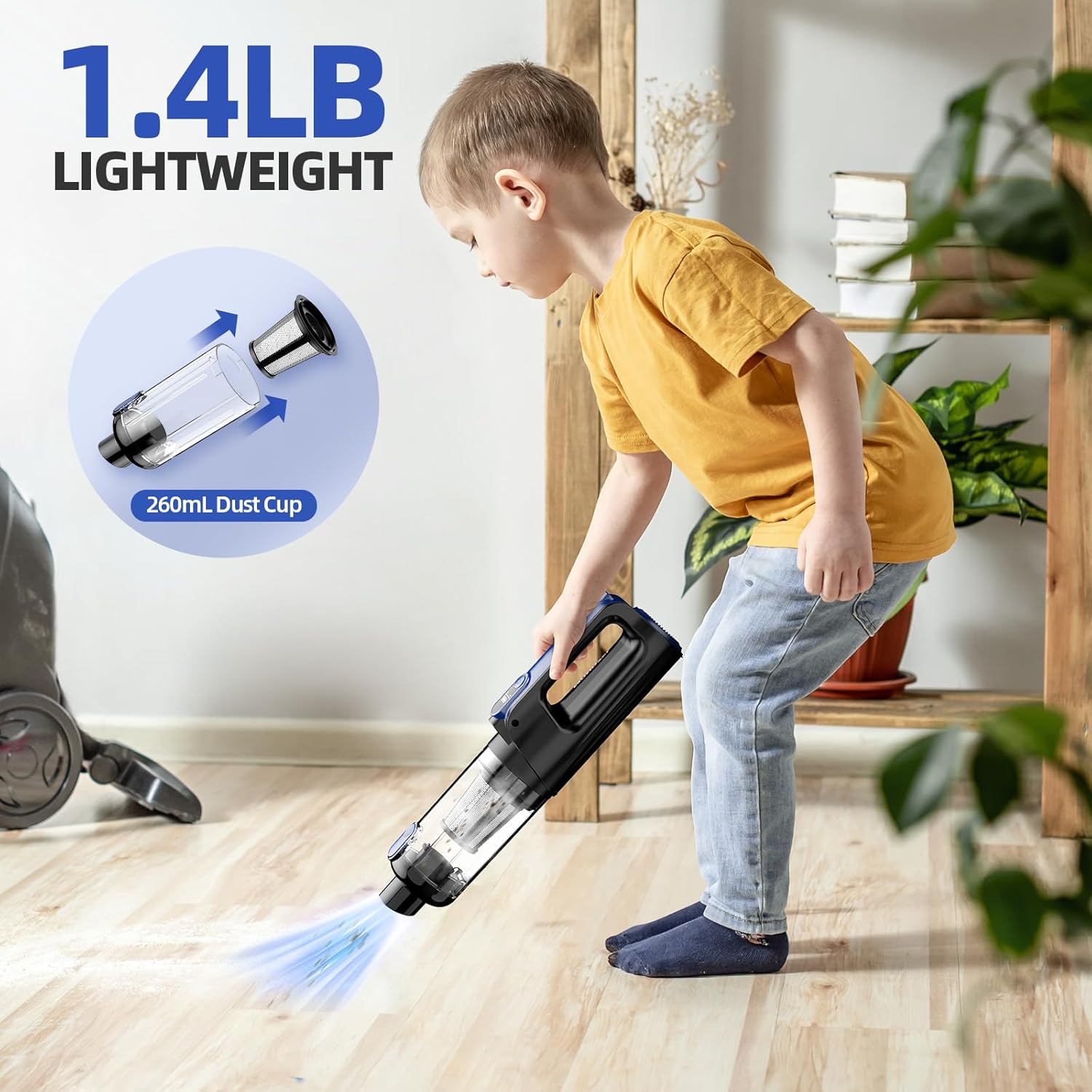 MONOZEL Car Vacuum Portable Cordless, 18000Pa 2 in 1 Vacuum Cleaner&Air Duster, 130W Brushless Motor Handheld Vacuum Cordless with 7800mAh Battery, LED Light, Multi-Nozzles for Car, Home, Office, Pet - Image 7