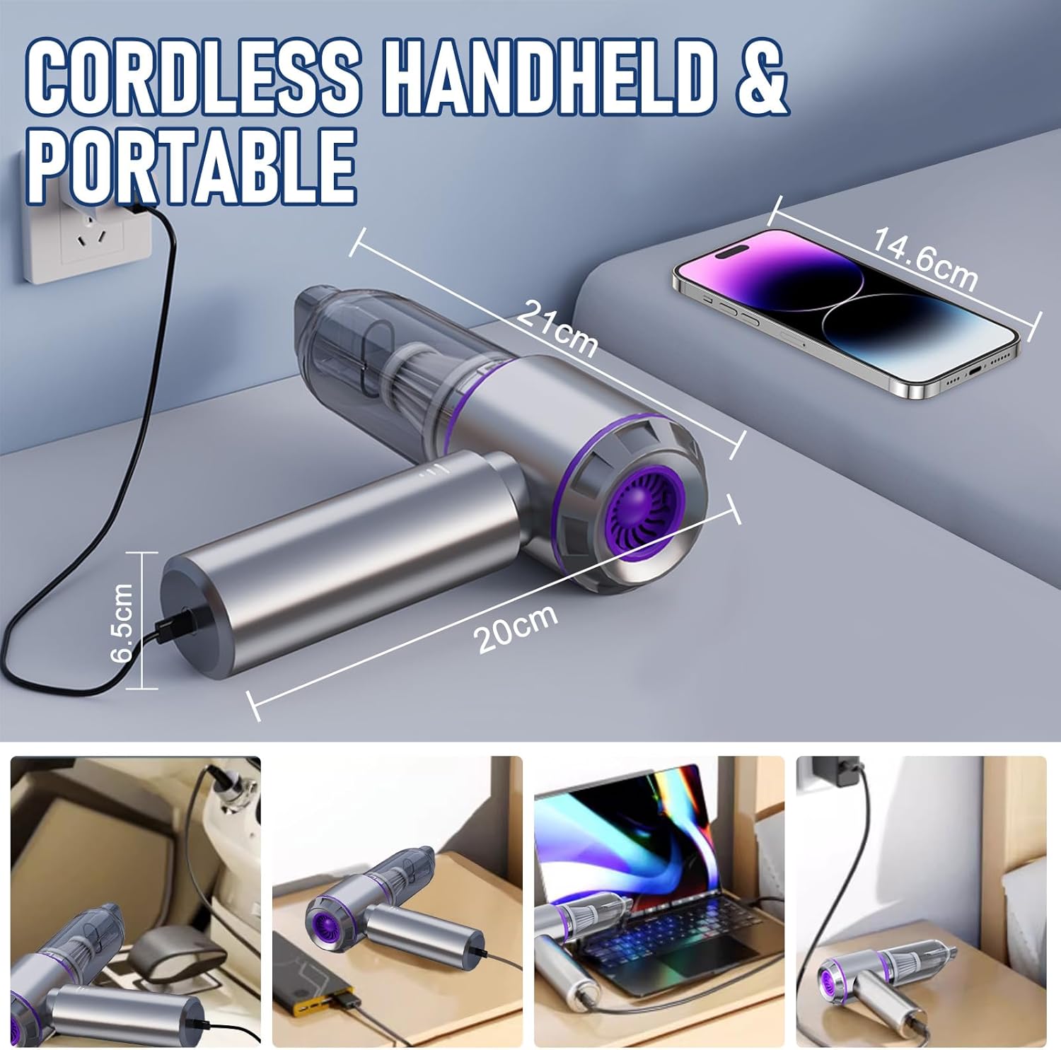 houscly Car Vacuum Portable Cordless 20000PA High Power 4-in-1 Compressed Air Duster & Air Blower & Pump Hand Held Vacuum with Brushless Motor for Car, Home, Office,Camping Ideal Gifts for Men & Women - Image 6
