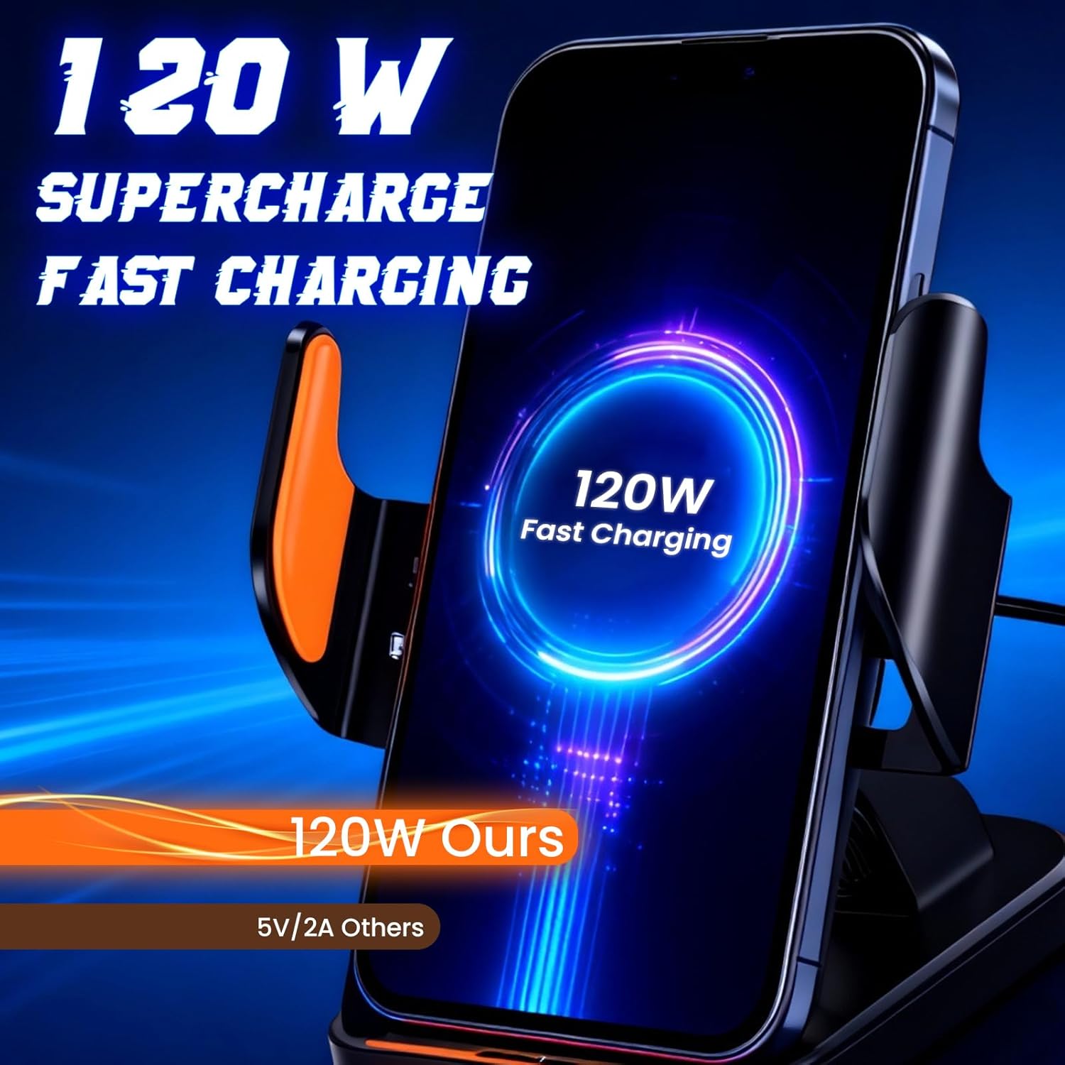 Fast Wireless Car Charger Wireless Charging Phone Mount for Car Magnetic Navigation Car Phone Holder Automatic Smart Sensor Clamping Rotating with Charger Station Fast Wireless Charger Max 120W(Black) - Image 3