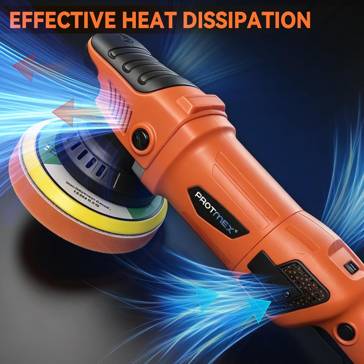 Protmex 1200W Dual Action Car Buffer Polisher, 6 Inch Orbital Polisher with 6 Variable Speed 2500-6000RPM, Constant Power & Detachable Handle for Car Detailing, Polishing, Waxing and Scratch Removal - Image 6