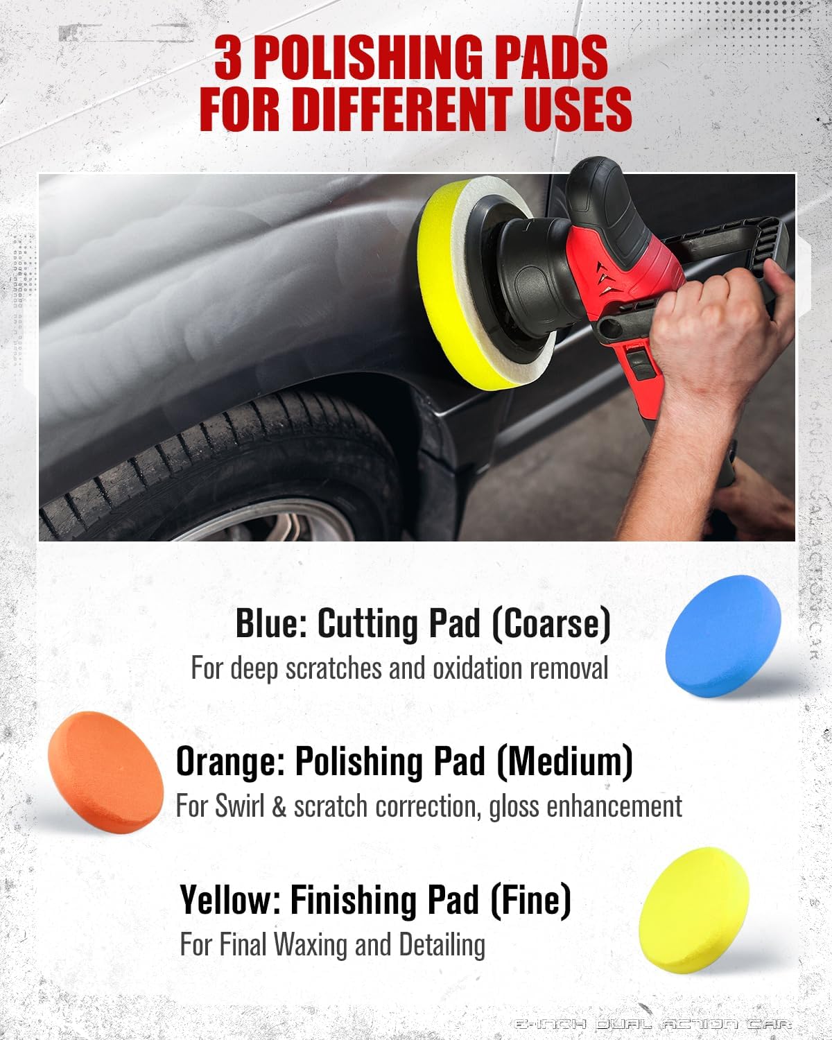 AVID POWER Dual Action Car Buffer Polisher, 6 Inch Orbital Polisher for Car Detailing with 6 Variable Speeds, Detachable Handle & 3 Polishing Pads - Image 7