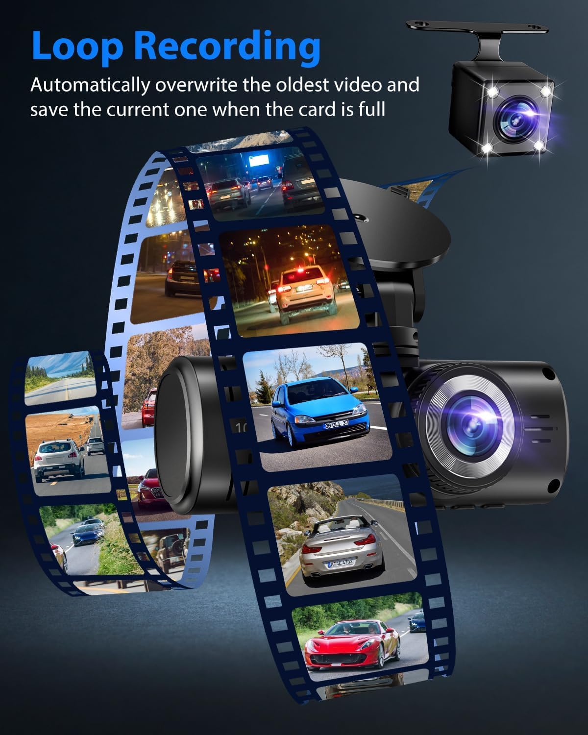 Dash Cam Front and Rear, 1080P Dash Camera for Cars, 3 Channel Car Camera Front Rear and Inside with 32GB Card, Loop Recording, Night Vision, HDR, 24Hr Parking, G-Sensor - Image 5